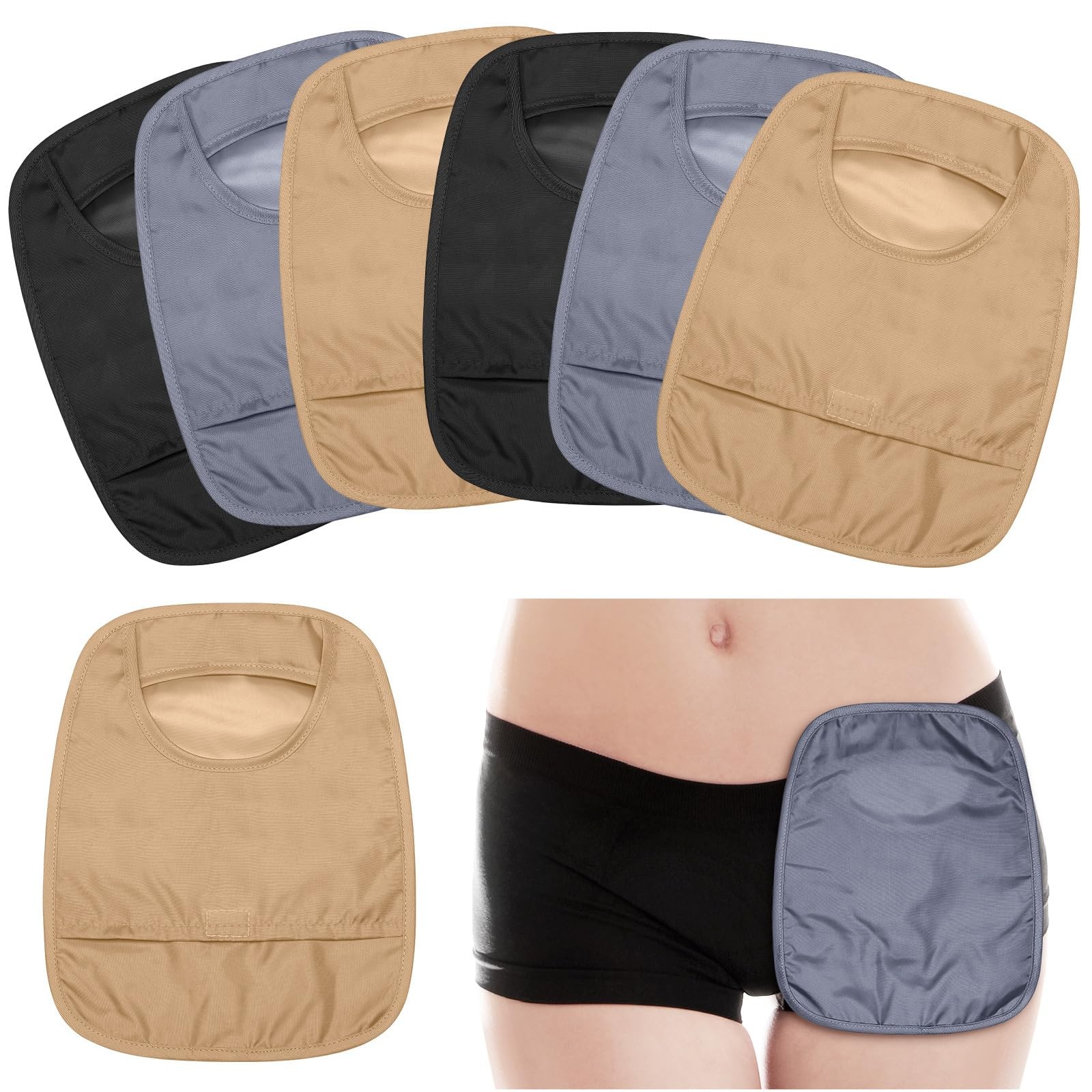 Nuenen 6 Pcs Ostomy Bag Covers approx. 9.06 x 7.09 inches, Black, Gray, Nude