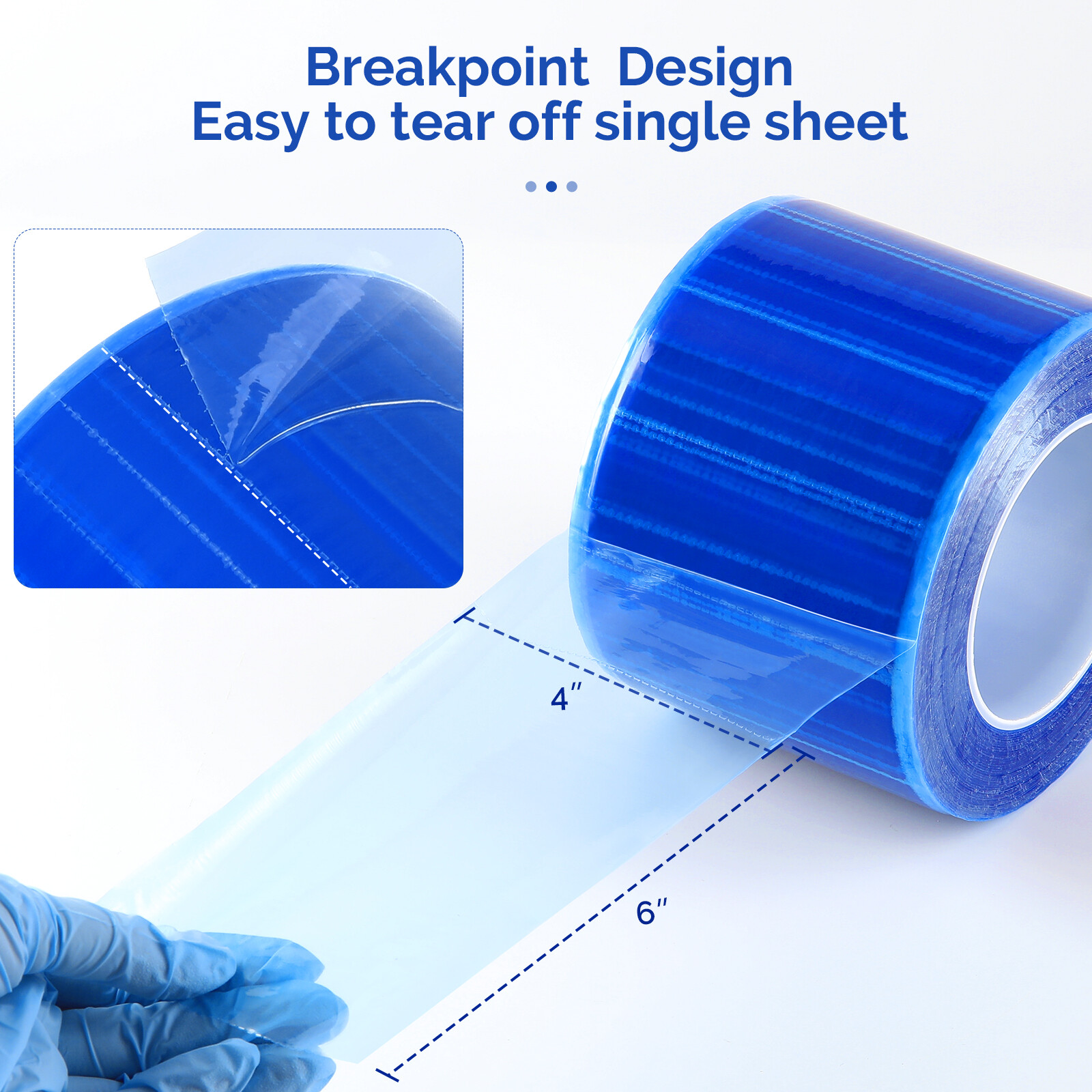 JMU Dental Barrier Film Roll Tape Adhesive 1200 Sheets Size 4″ x 6″ Blue