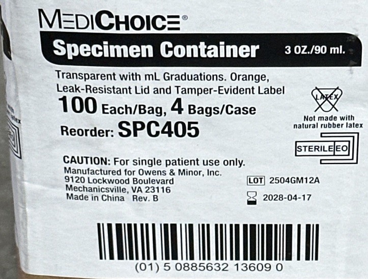 MediChoice Specimen Container 3 oz (90 mL) – Case of 400 (SPC405)