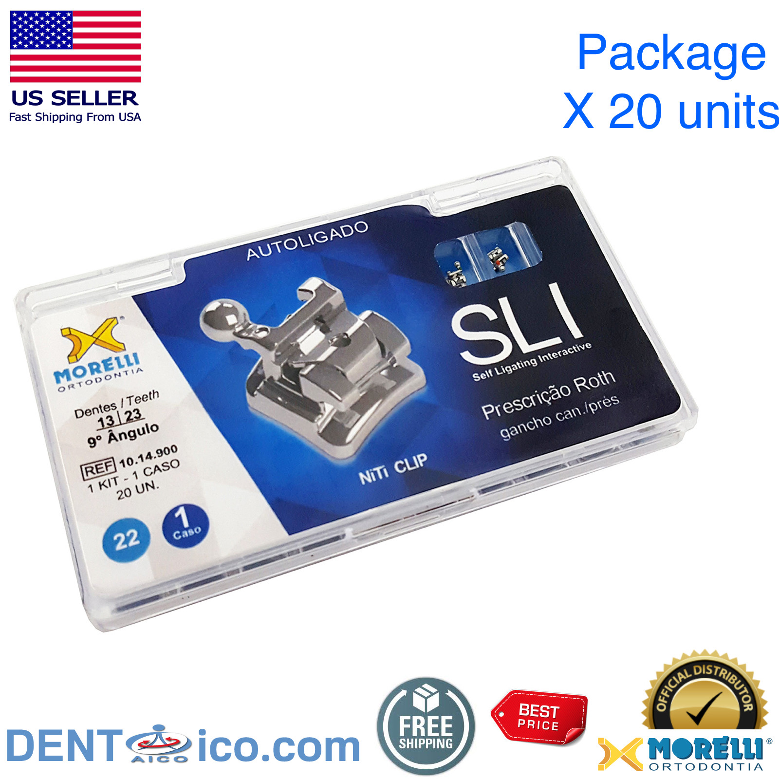 MORELLI BRACKET CASE SELF LIGATING ROTH 0.22 PAK/20UN 1014900 Product USA