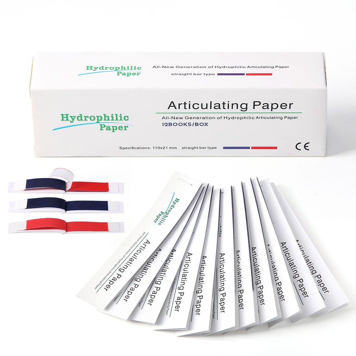 Papel articulante dental fino/grueso, papel de mordida de doble cara tiras rojas