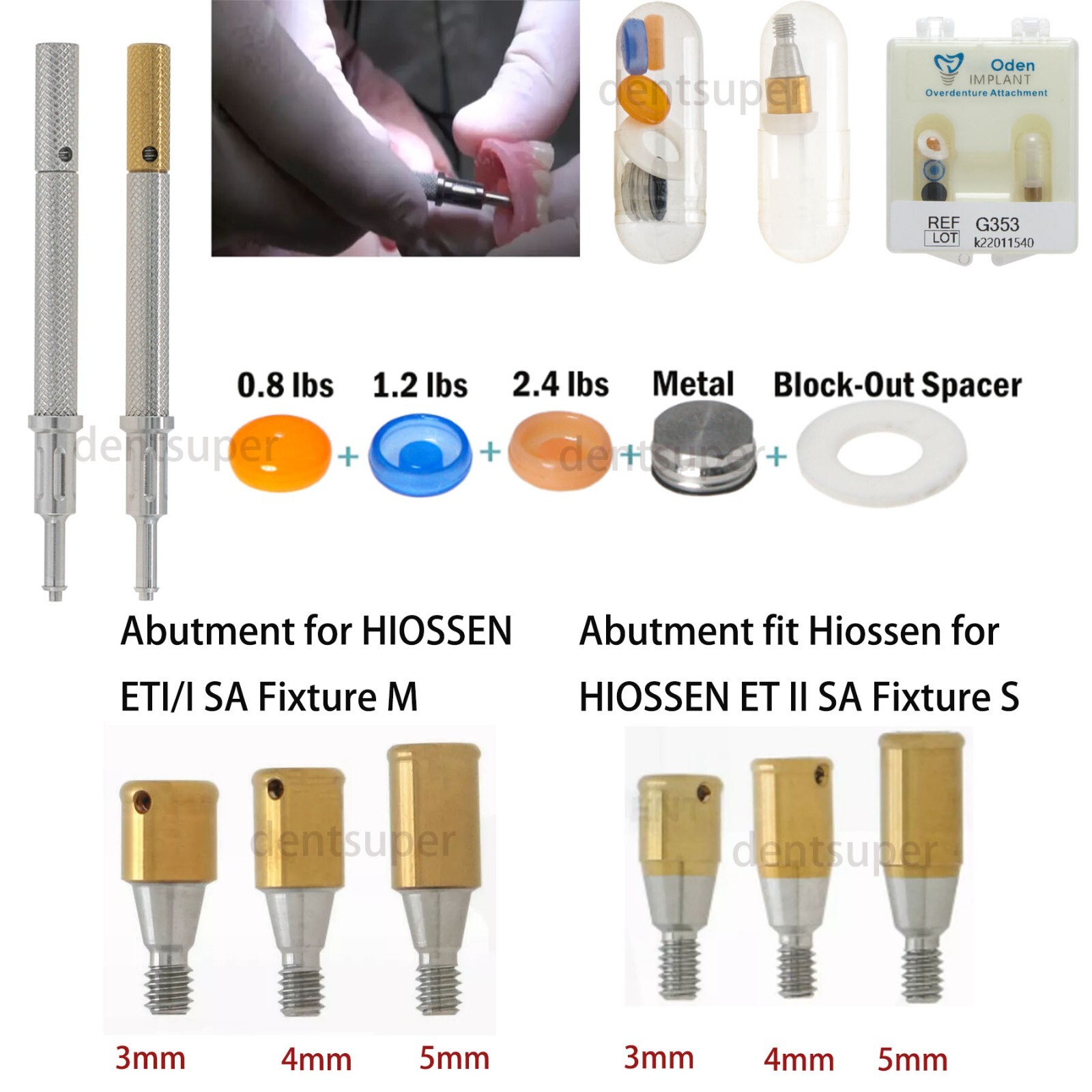 Dental Mini/Regular Core Tool Male Caps Kit Overdenture fit for Hiossen 3/4/5/mm