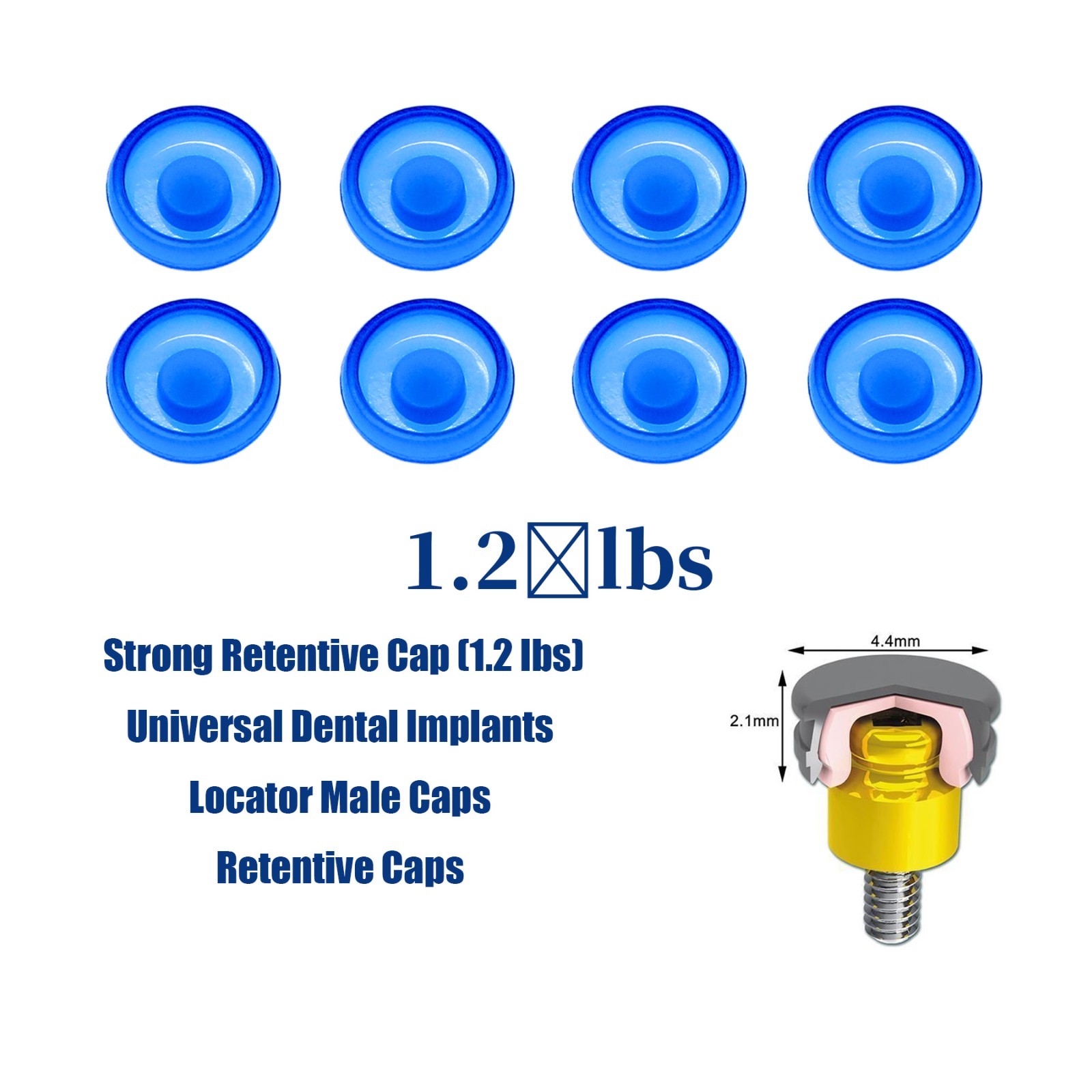 Dental Locator Overdenture Abutment Retention Caps PEEK Implant Inserts 8Pcs/Set