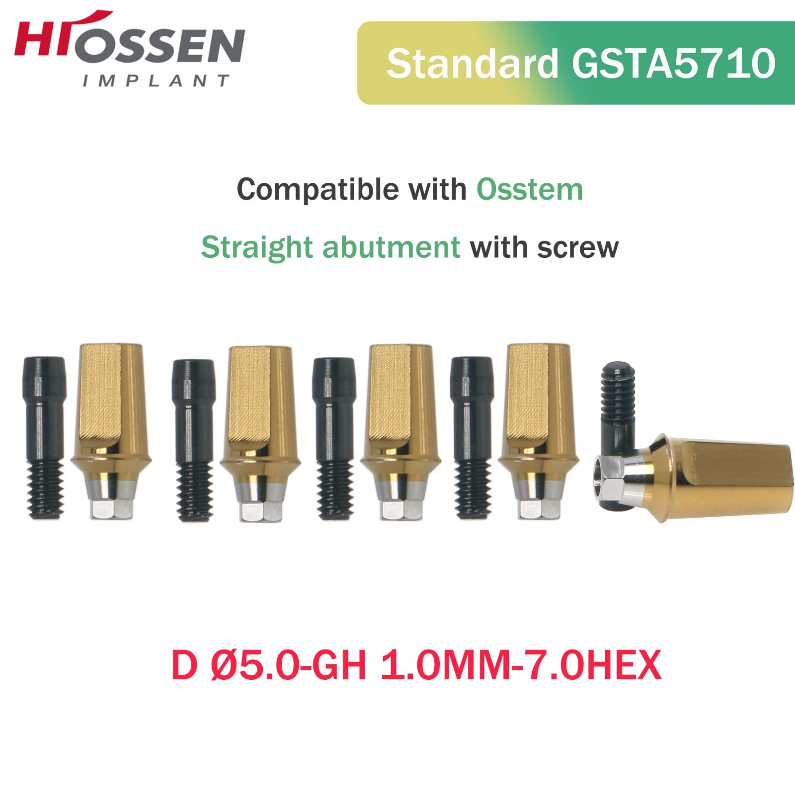 Dental Straight Transfer Abutment Regular Ø5.0 mm Hex GH 1–6 mm Hiossen/Osstem