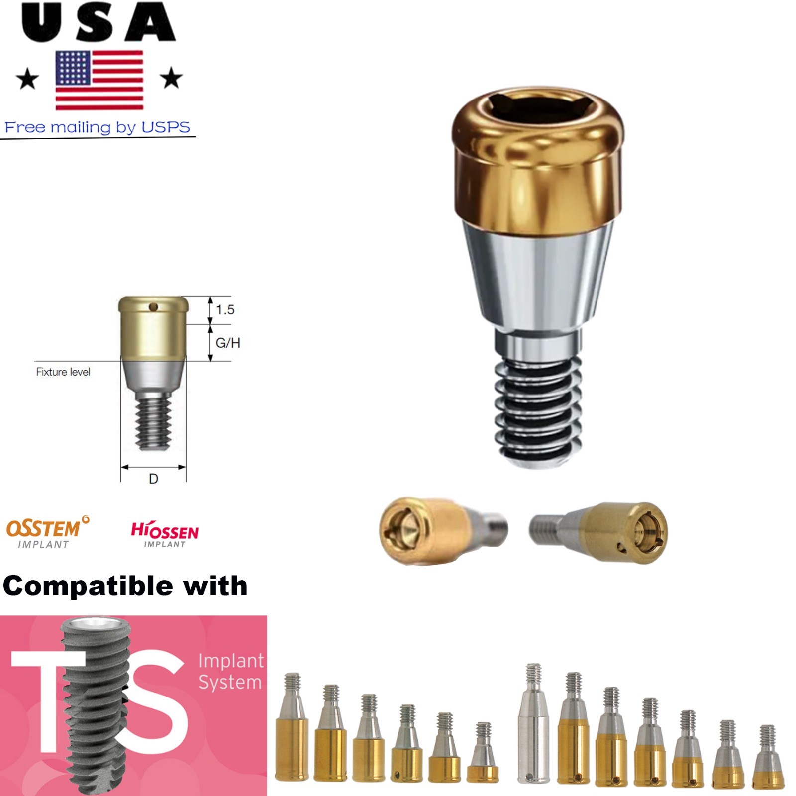 Hiossen Osstem Regular Mini Inter Hex Platform Fits Overdenture Locator abutment