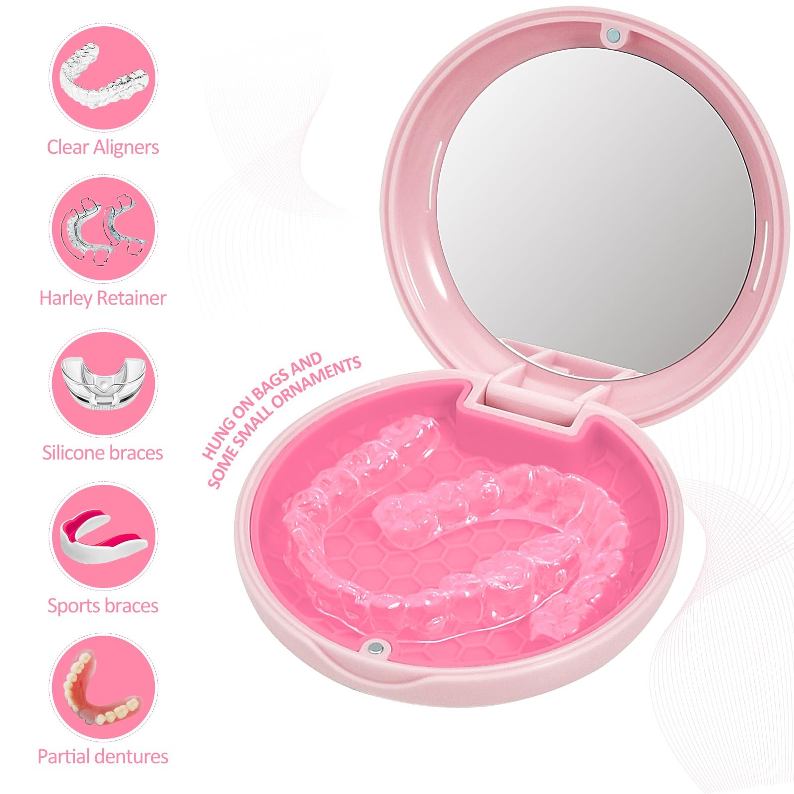 Gaboolo Retainer Case Slim Aligner with Vent Holes Removable Opaque Pink