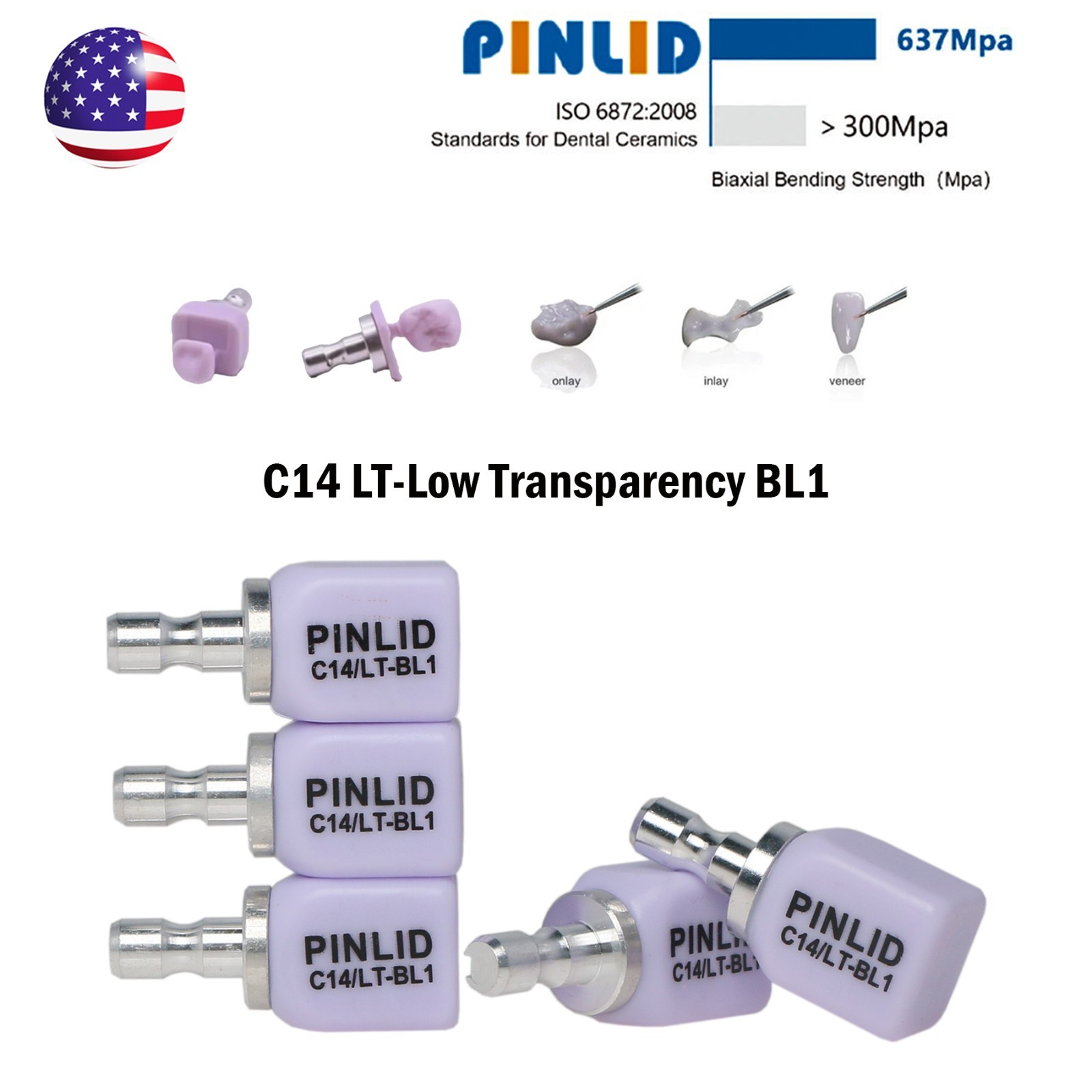US C14 Dental Glass Ceramic Blocks LT Lithium Disilicate CAD/CAM CEREC 5Pcs/Box