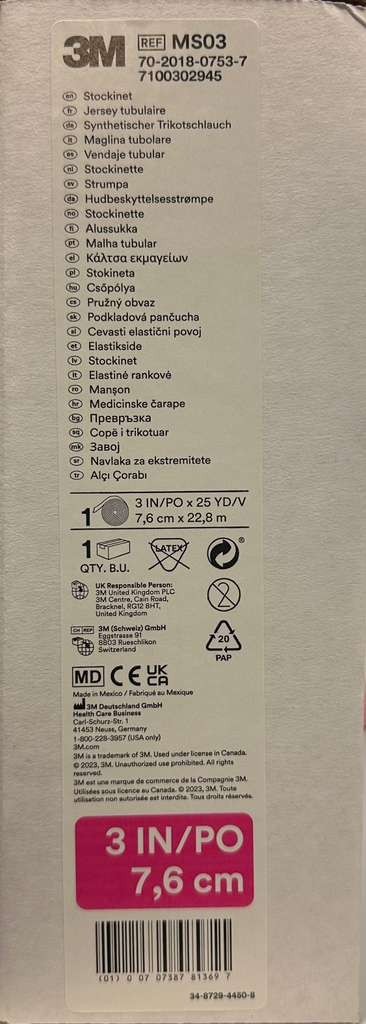 3M Synthetic Cast Stockinet | 3 IN x 25 YD | MS03 |
