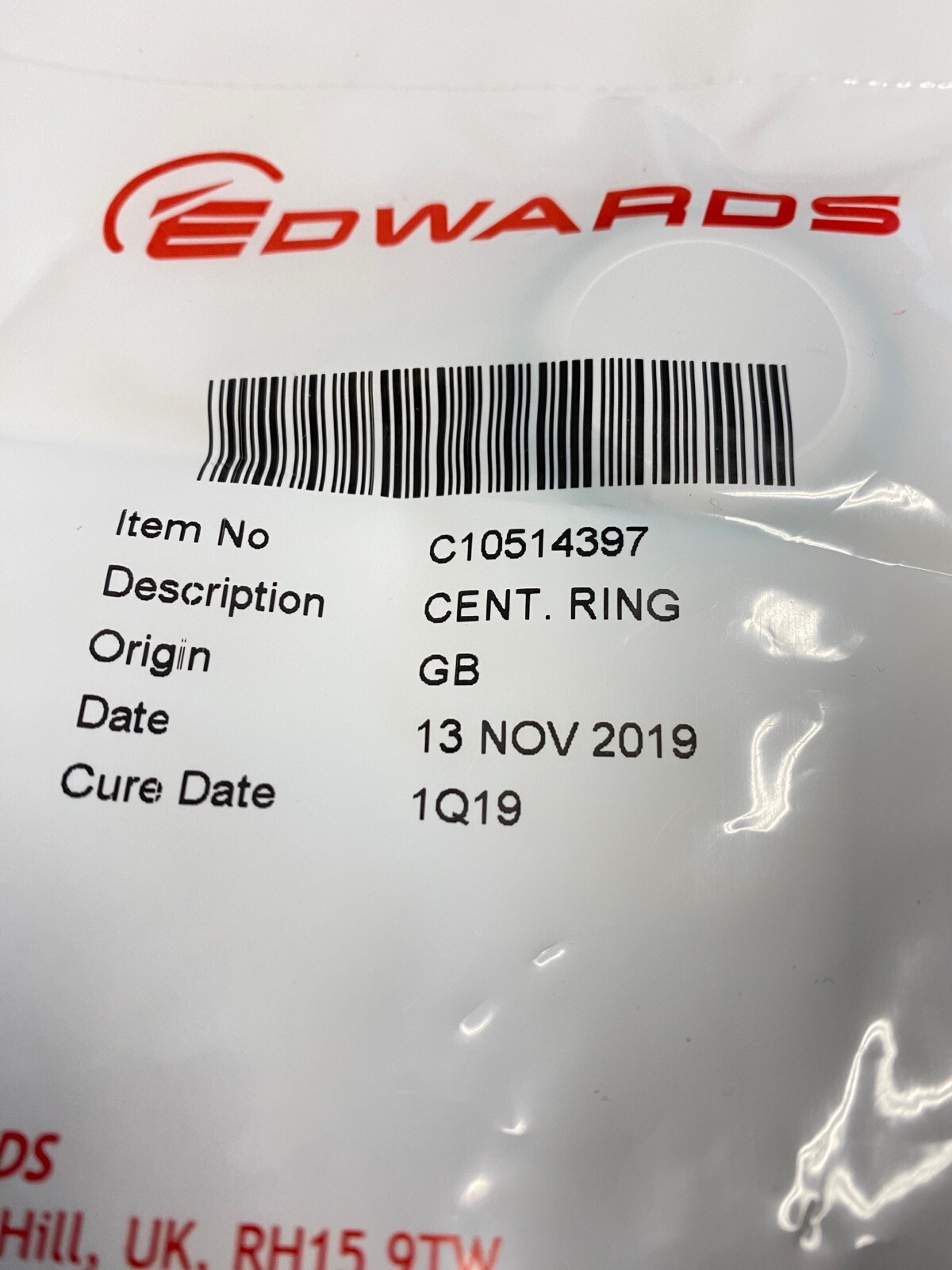 EDWARDS Centering O-Ring Fluoroelastomer Aluminum Carrier C10514397