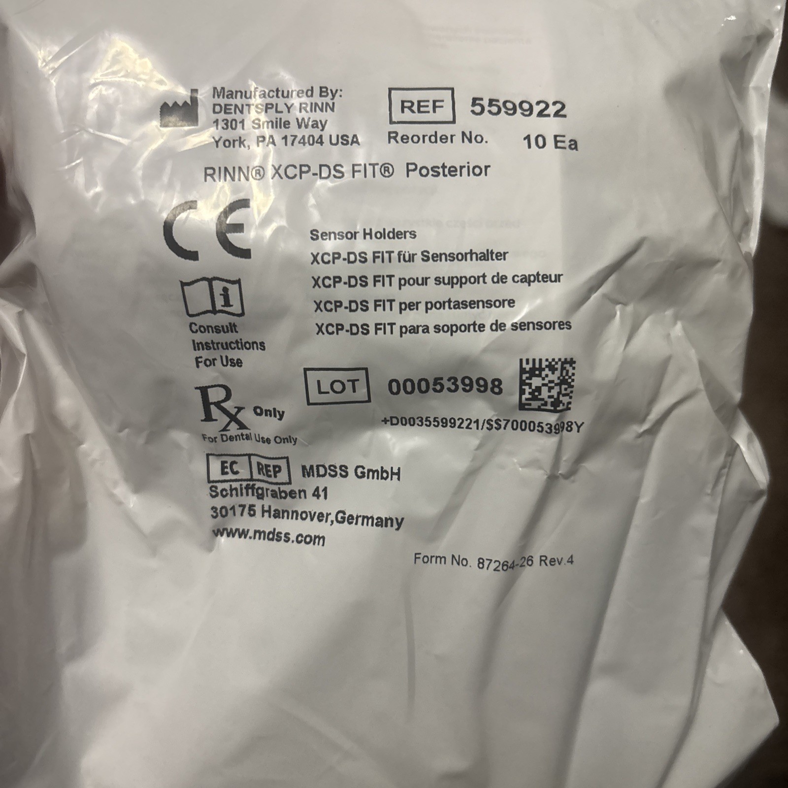Dentsply XCP-DS Fit Sensor Holder XRAY Posterior Biteblock pack 10 Yellow Rinn