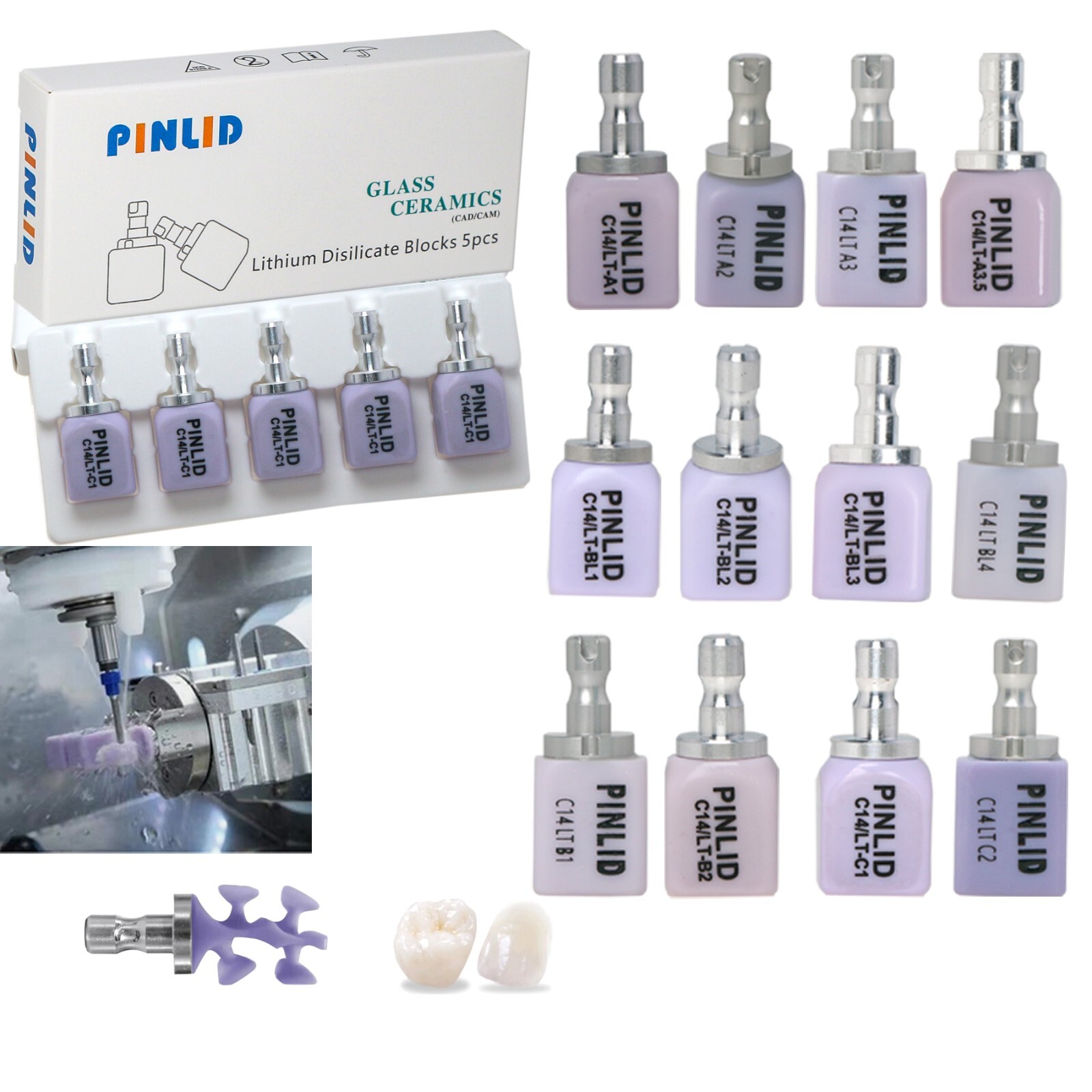 US Glass Ceramic Lithium Disilicate HT/LT C14 e.max CAD CEREC Blocks InLab 5/Pk