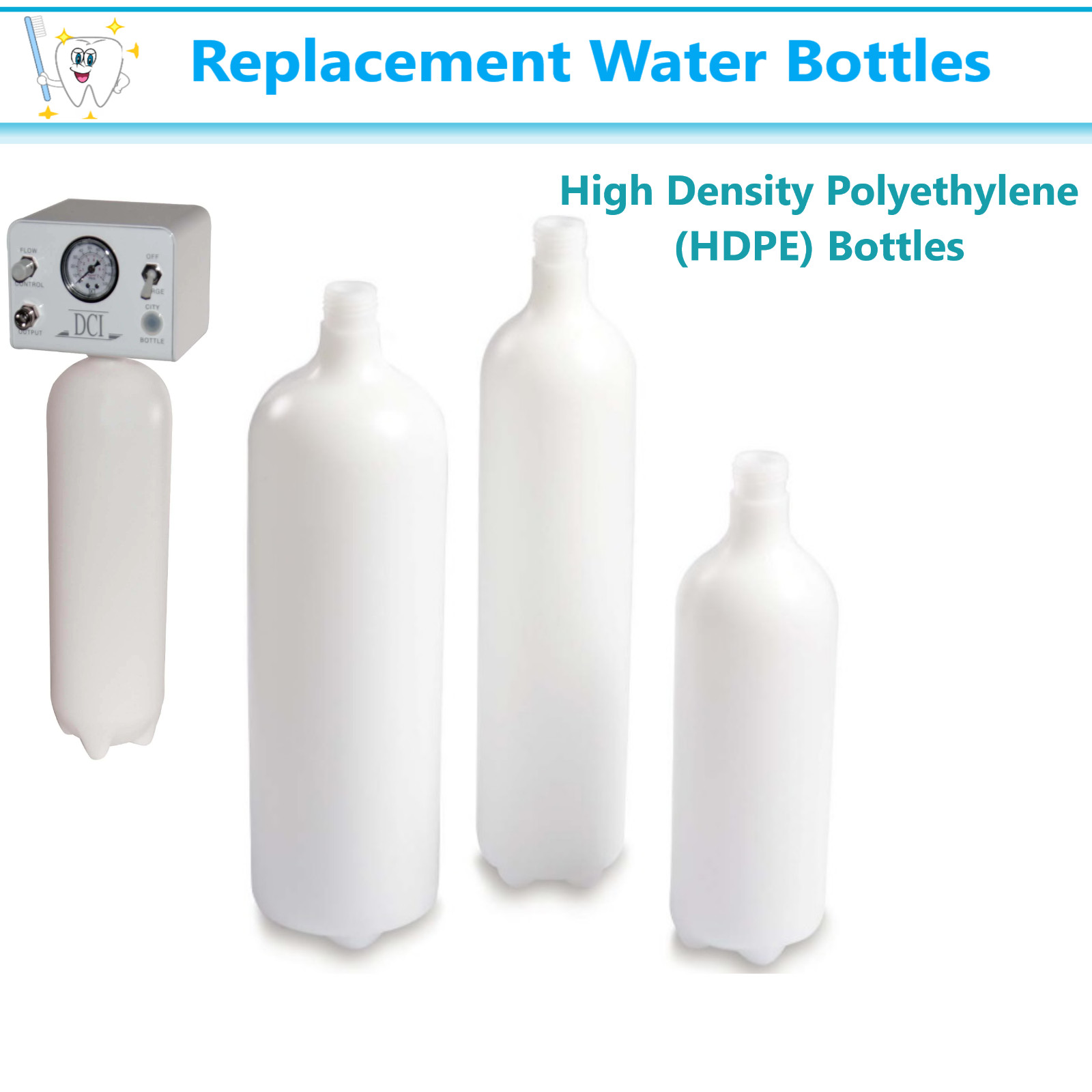 Dental DCI Replacement Water Bottles 750 ml / 2 Liters, High Density Polyethylen