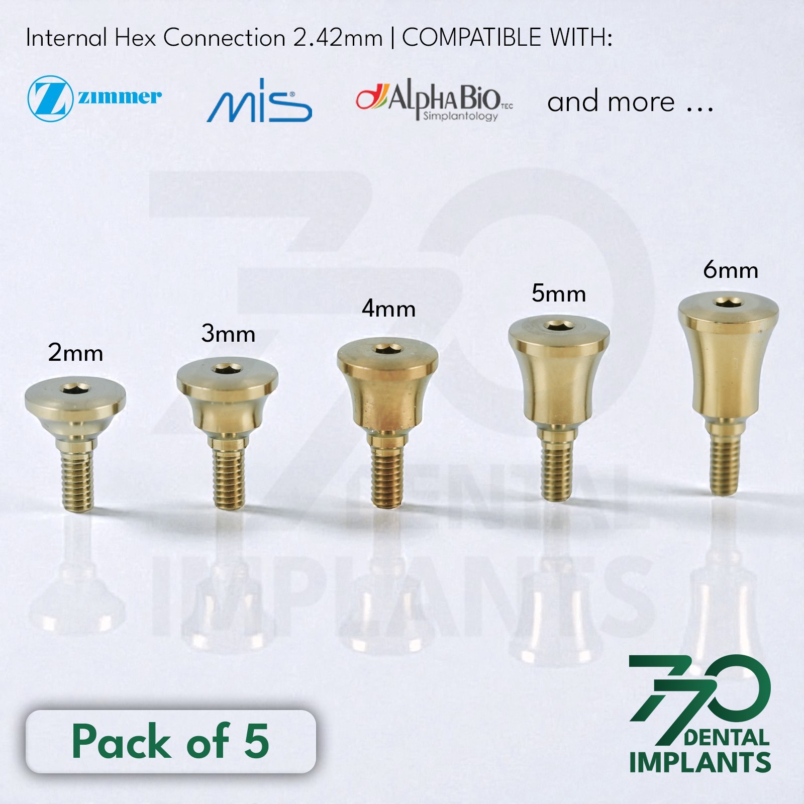 Lot 5 Titanium Concave Wide Healing Abutment Ø5.5 Int Hex Connection 2.42 Dental