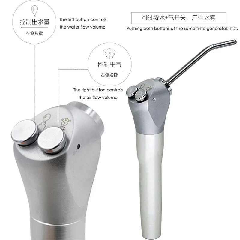 Dental Air Water Spray Gun 2 Nozzles Tips Tubes 3 Way Syringe Handpiece