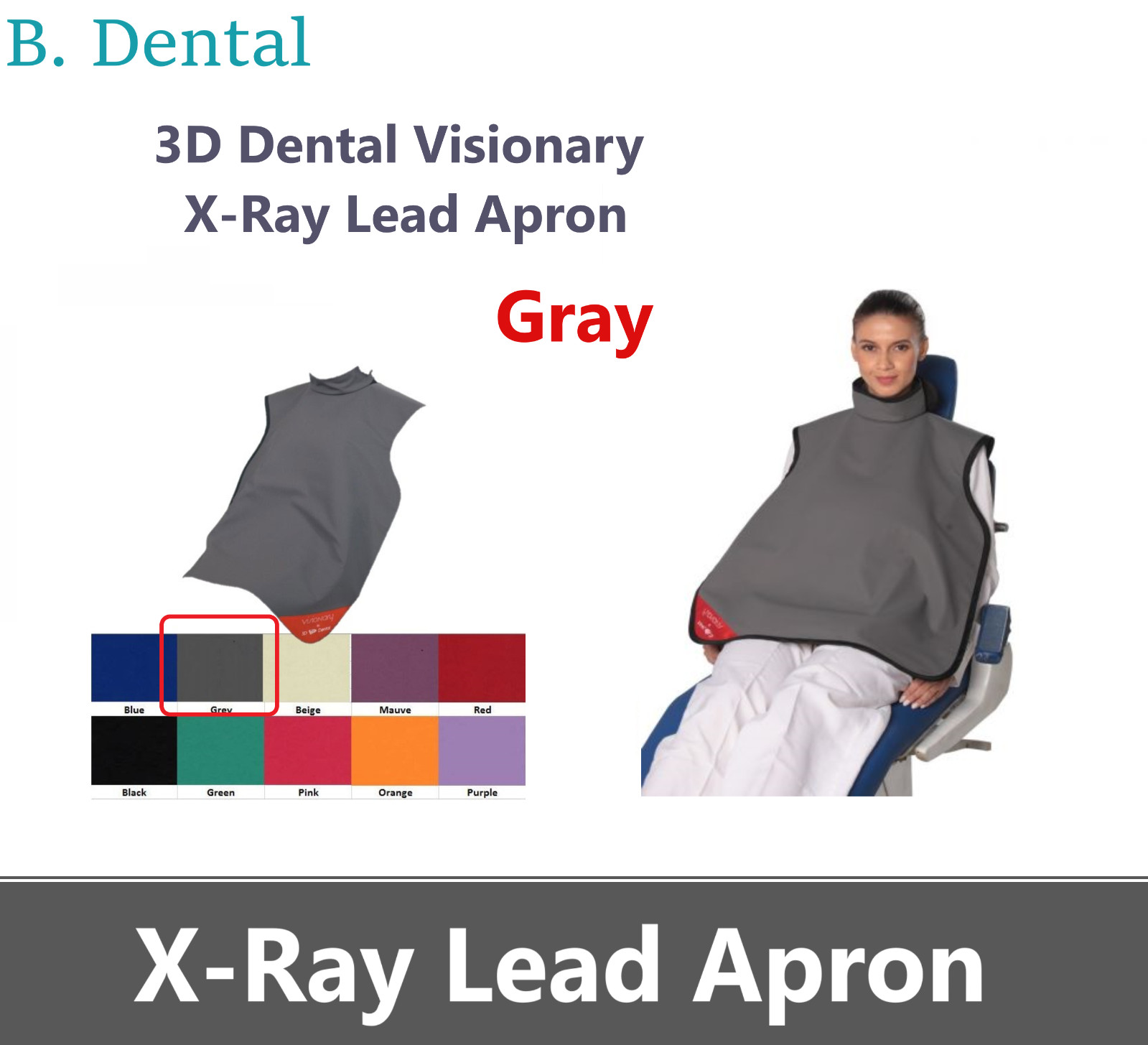 3D Dental Visionary X-Ray Lead Apron with Collar ADULT Blue Beige Red Grey