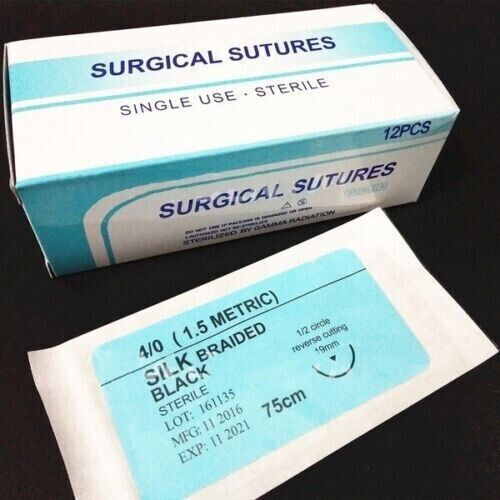 12 Pcs/Box Dental Training Sutures Surgical Suture Silk 75cm Treating Braided