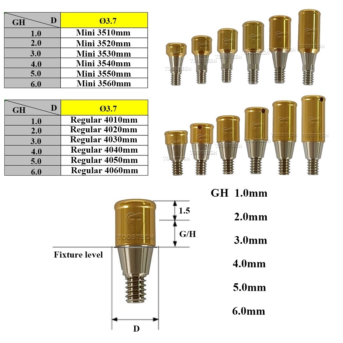 Dental Locator Abutment Male Cap kit fits to BIO-TEM Regular Mini GH1-GH6