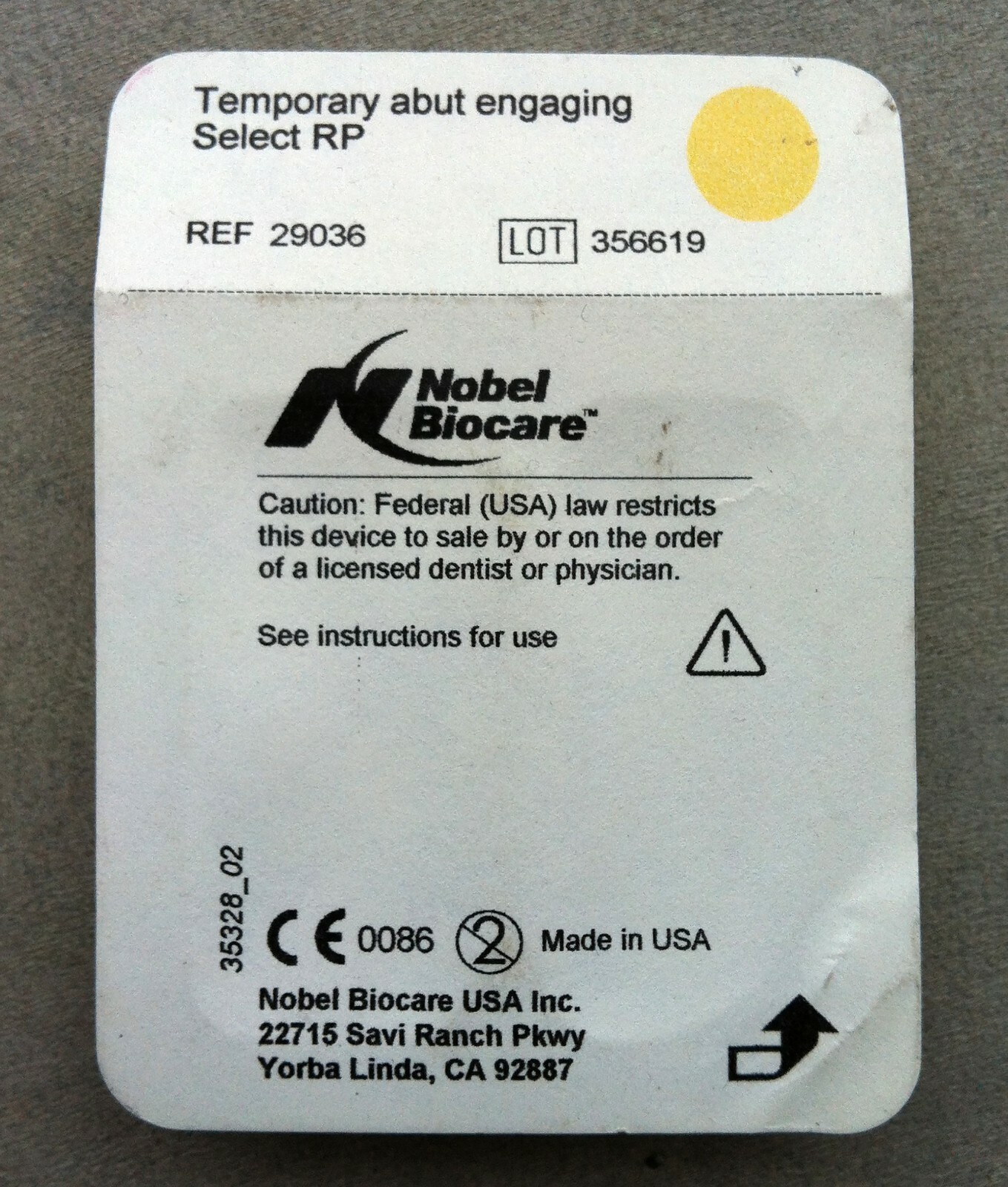 Nobel Biocare 29036 Temporary abut Engaging Select RP_ SCREW ONLY