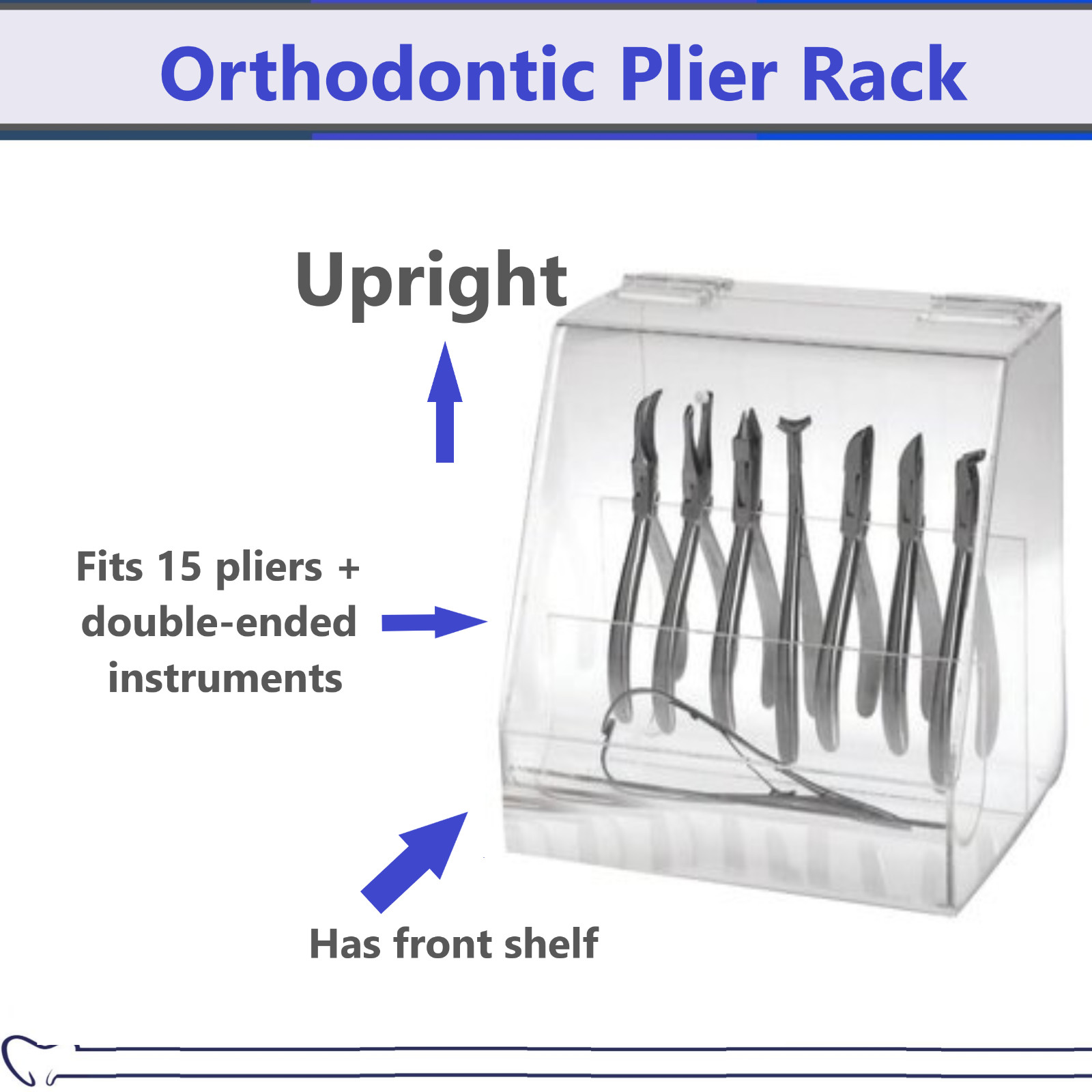 Dental Instrument Plier Organizer, Upright Ortho Plier Rack with Cover, Clear