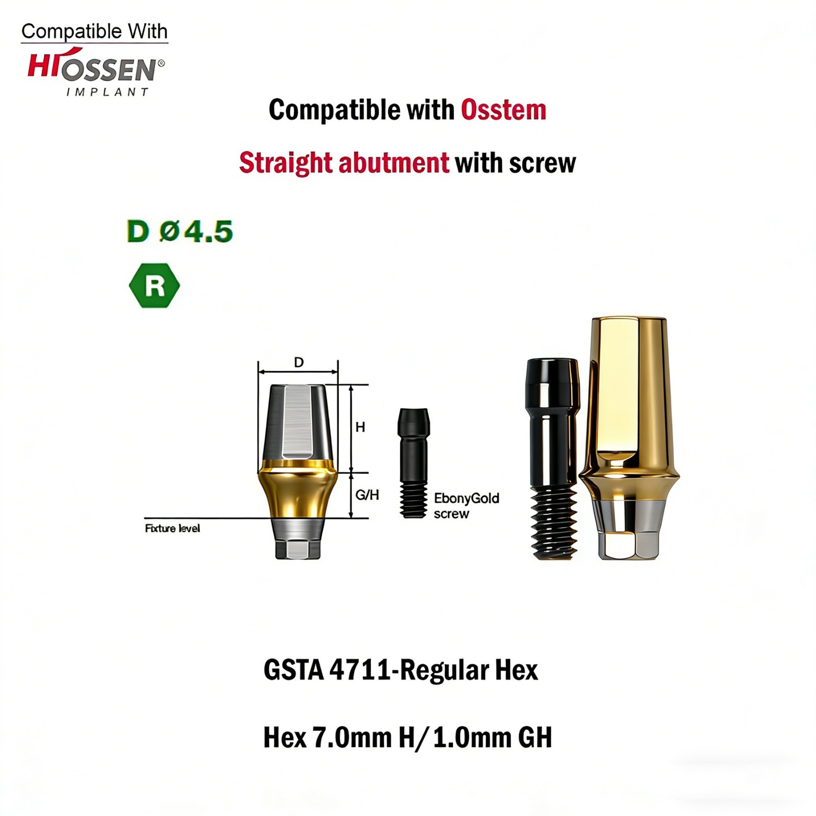 1pc Dental Titanium Straight Abutment Ti Cemented Abutment for Osstem Hiossen TS