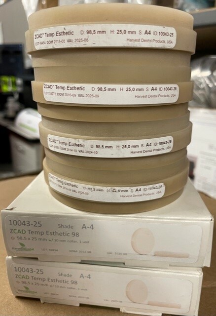 HARVEST Dental ZCAD Temp Esthetic 98,5mm 25mm Various shades milling disc