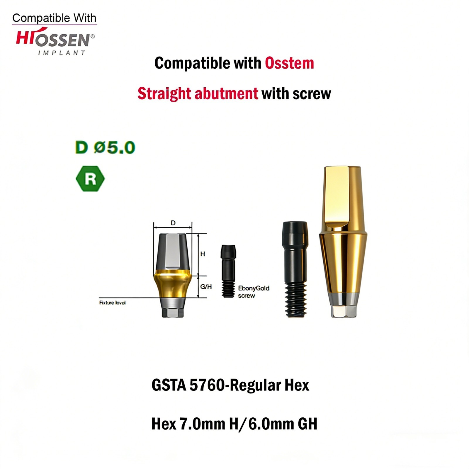 Dental Titanium Cemented straight abutment fits to Osstem Hiossen Mini Regular