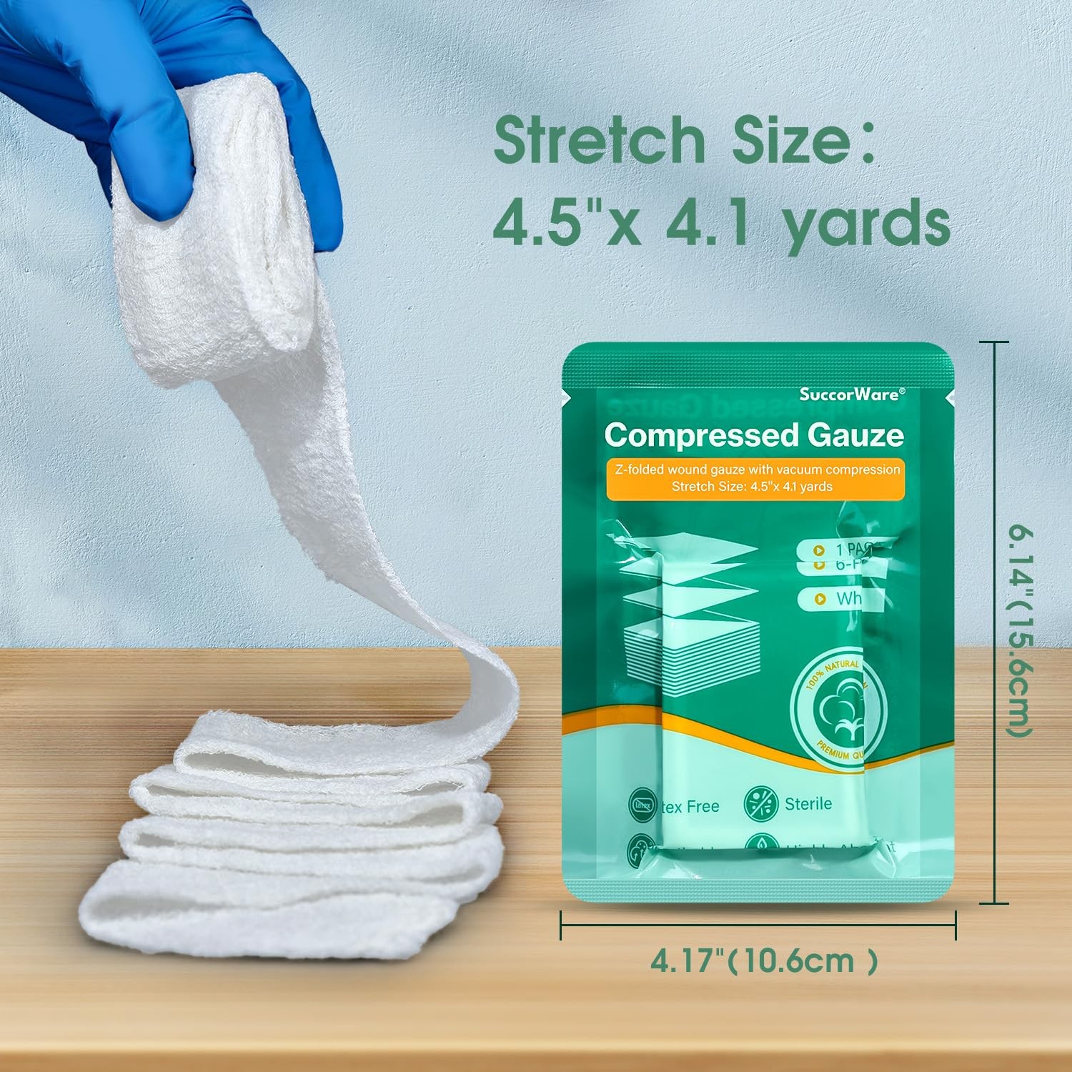 SuccorWare 8 Packs Sterile Compressed Gauze with Z-Folded – 4.5″ x 4.1 yards
