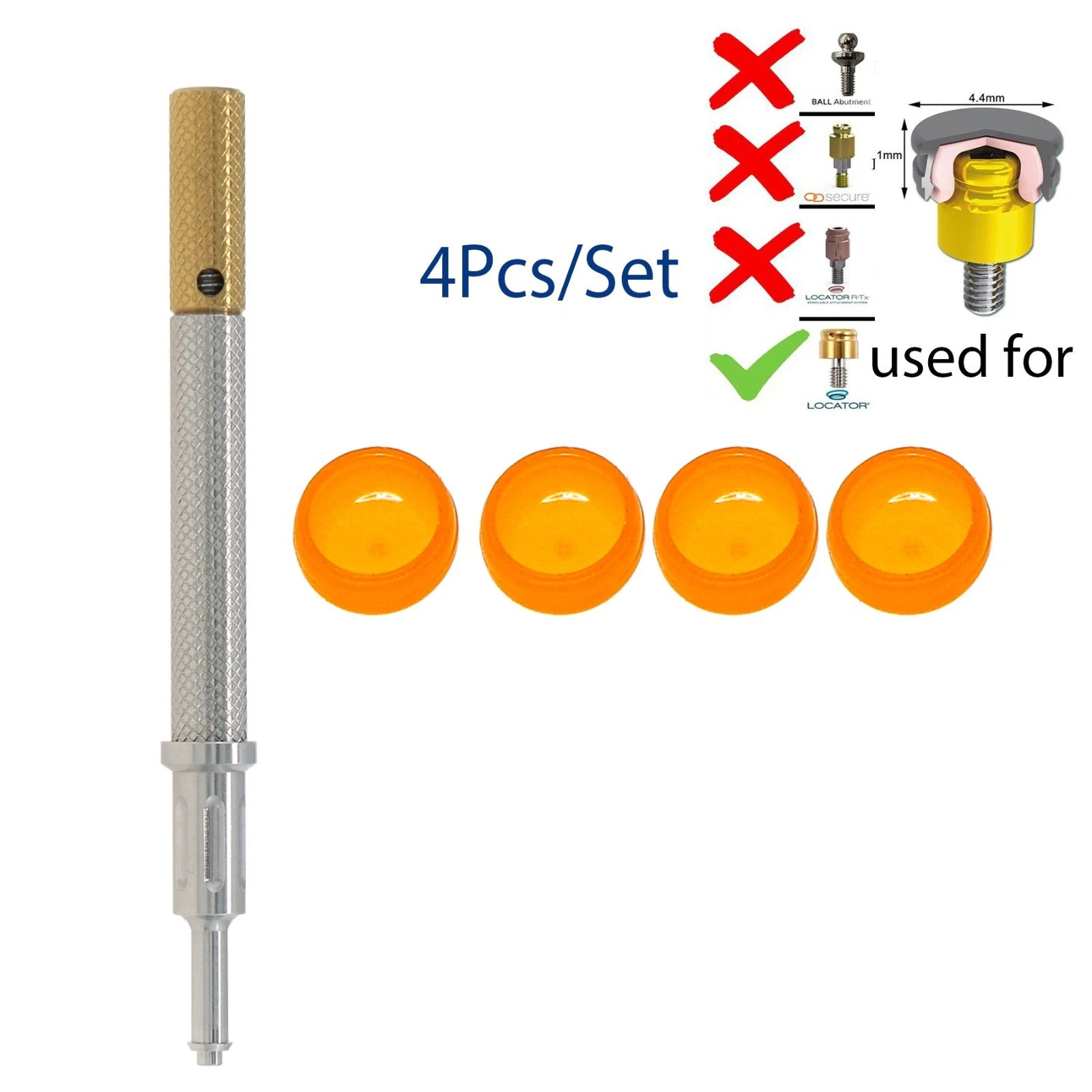 US 3-in-1 Locator Tool with 5Pcs Overdenture Retention Caps Set