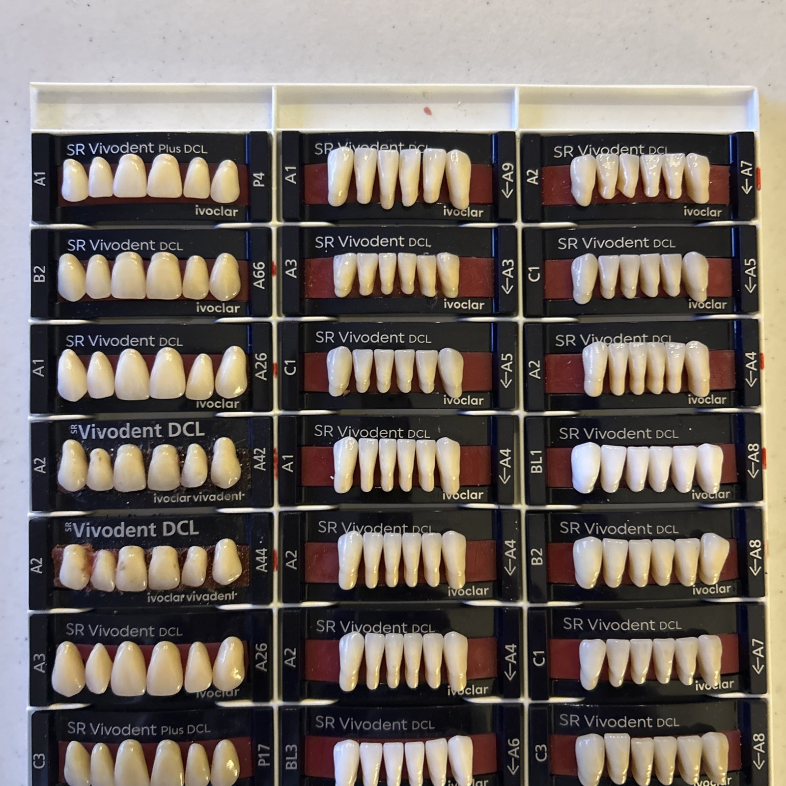 Lot X 45 Card Dental LAB acrylic teeth dentures Vivodent DCL ivoclar