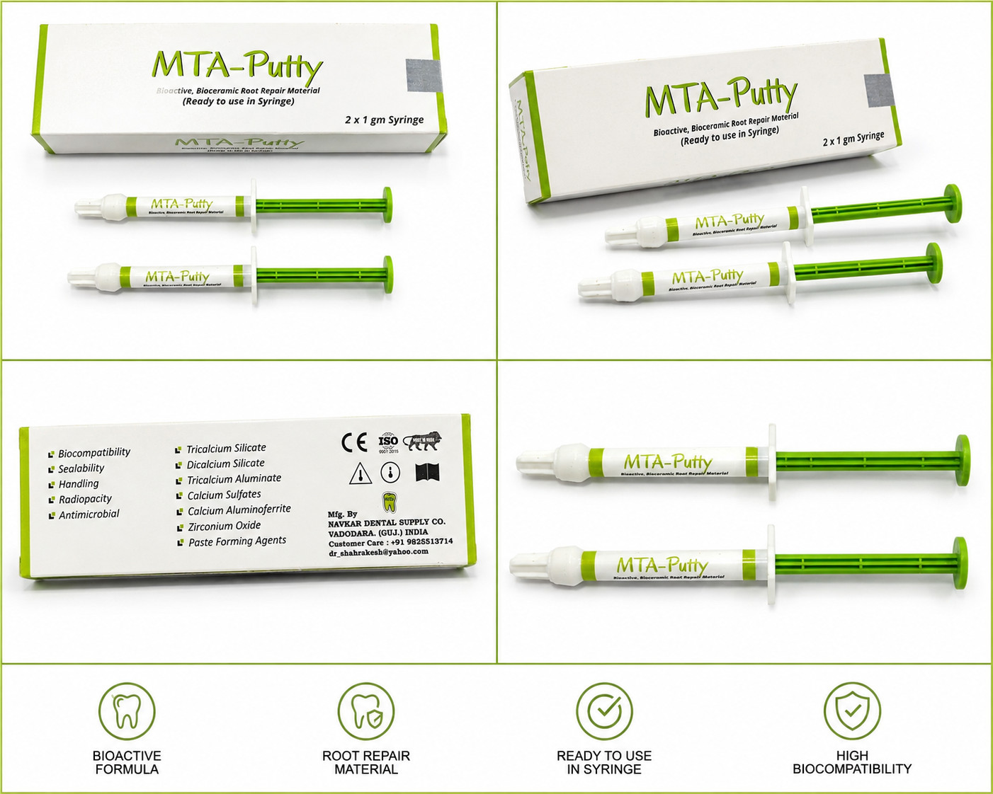 MTA PUTTY Pre Mix Bioactive , Bioceramic Root Repair Dental Material 2 x 1g Pack