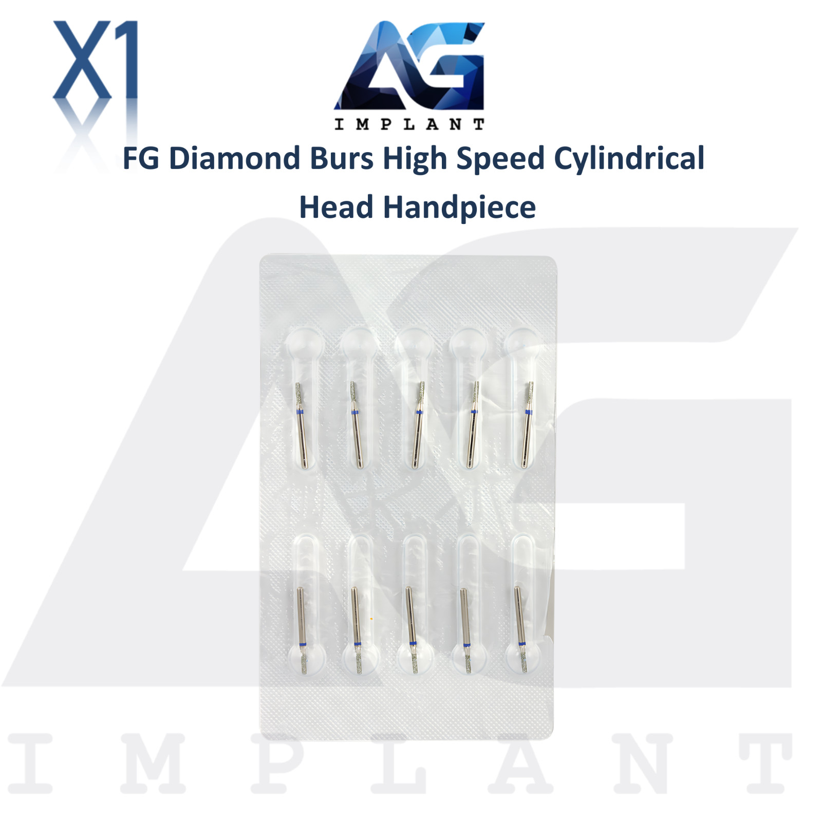 Dental FG Diamond 10 Burs High Speed Cylindrical Head Handpiece Stainless Steel