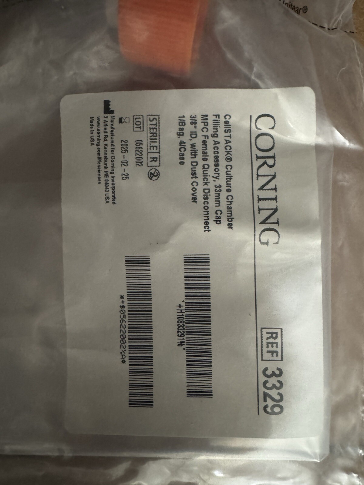 Lot of 2 CellSTACK® Culture Chamber 33mm Filling Cap MPC Female Quick Disconnect