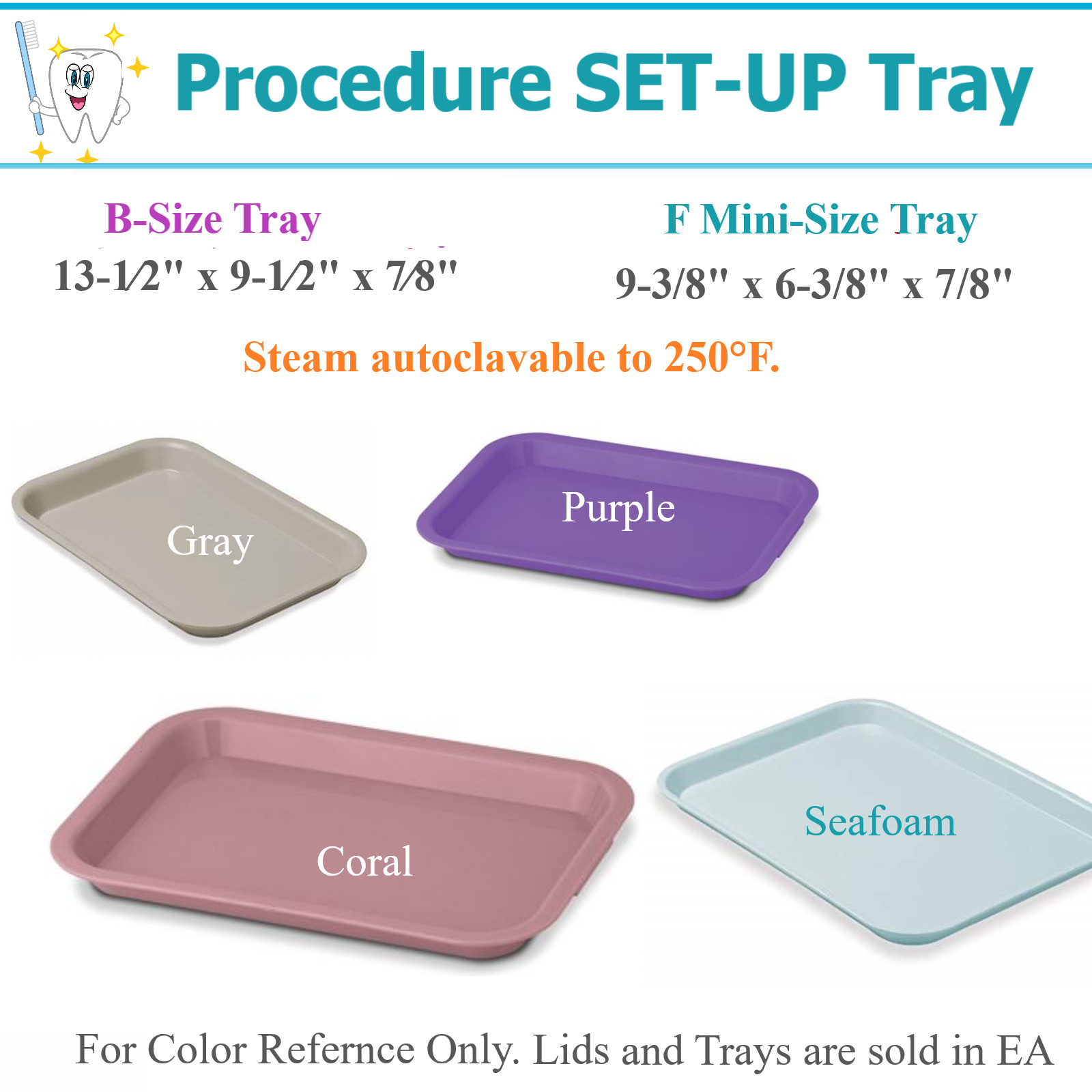 Dental Autoclavable Trays Plastic Instrument Set Up Flat Tray Size B, or F Mini