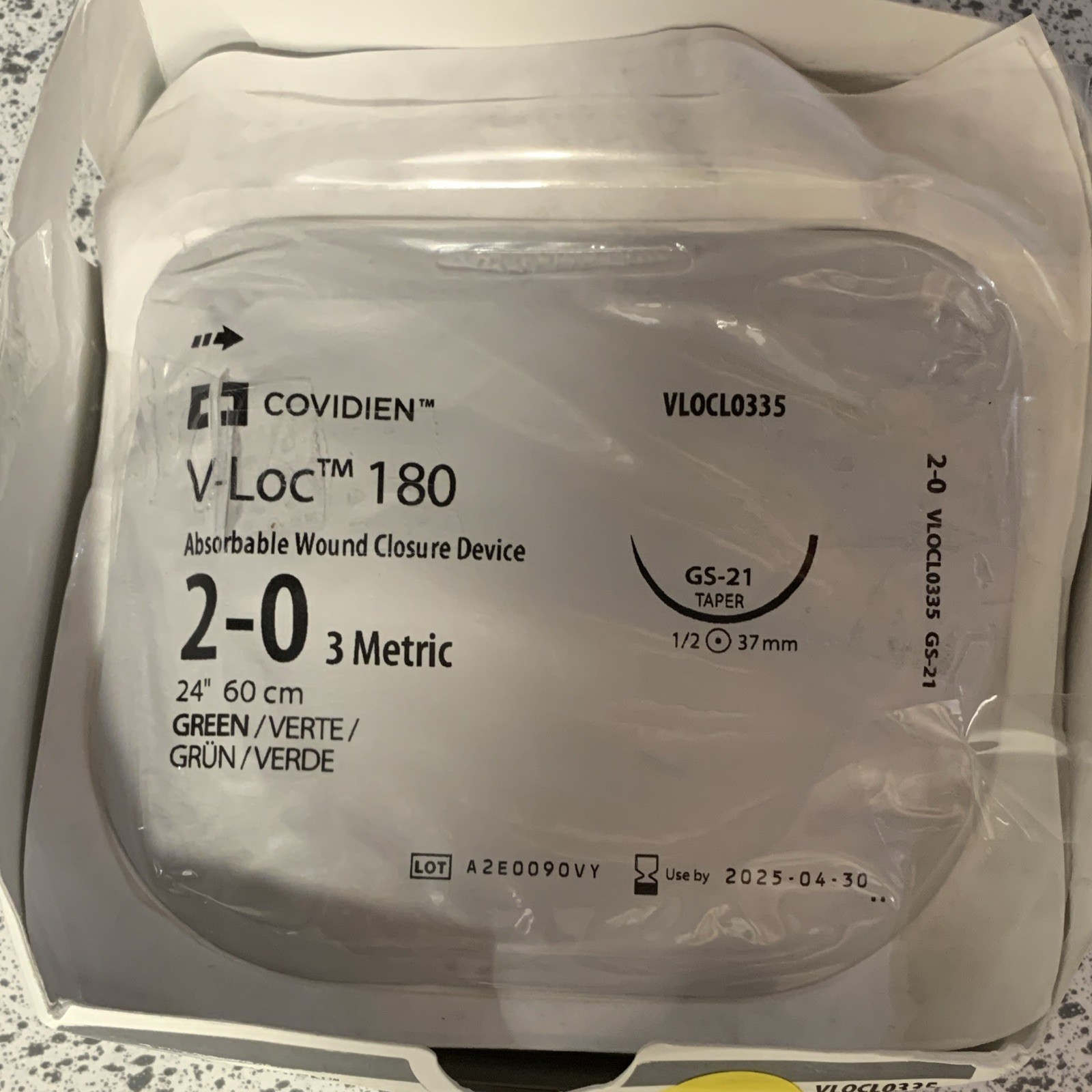Covidien V-Loc 180 Absorbable Wound Closure Device 2-0 60cm Gen Surg VLOCL0335