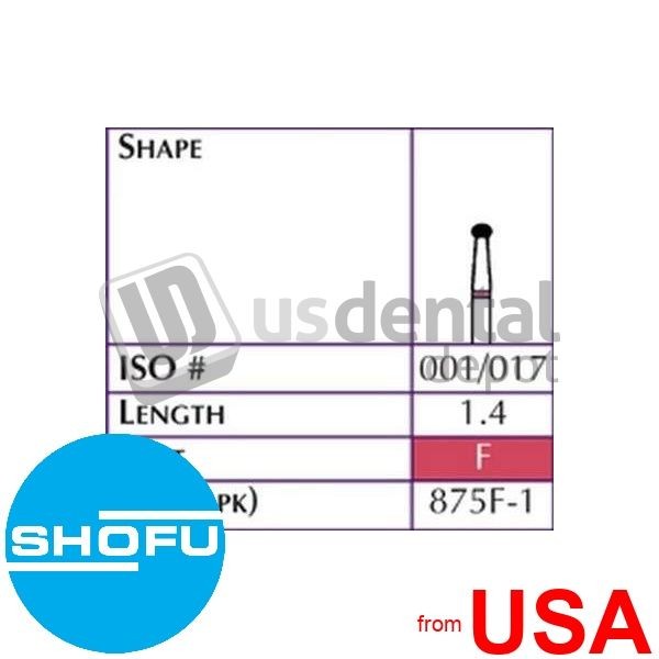 SHOFU FG Robot 0875F-1 Round Bur Grit Fine Length-1 .4-1pk #0875F-1 112125