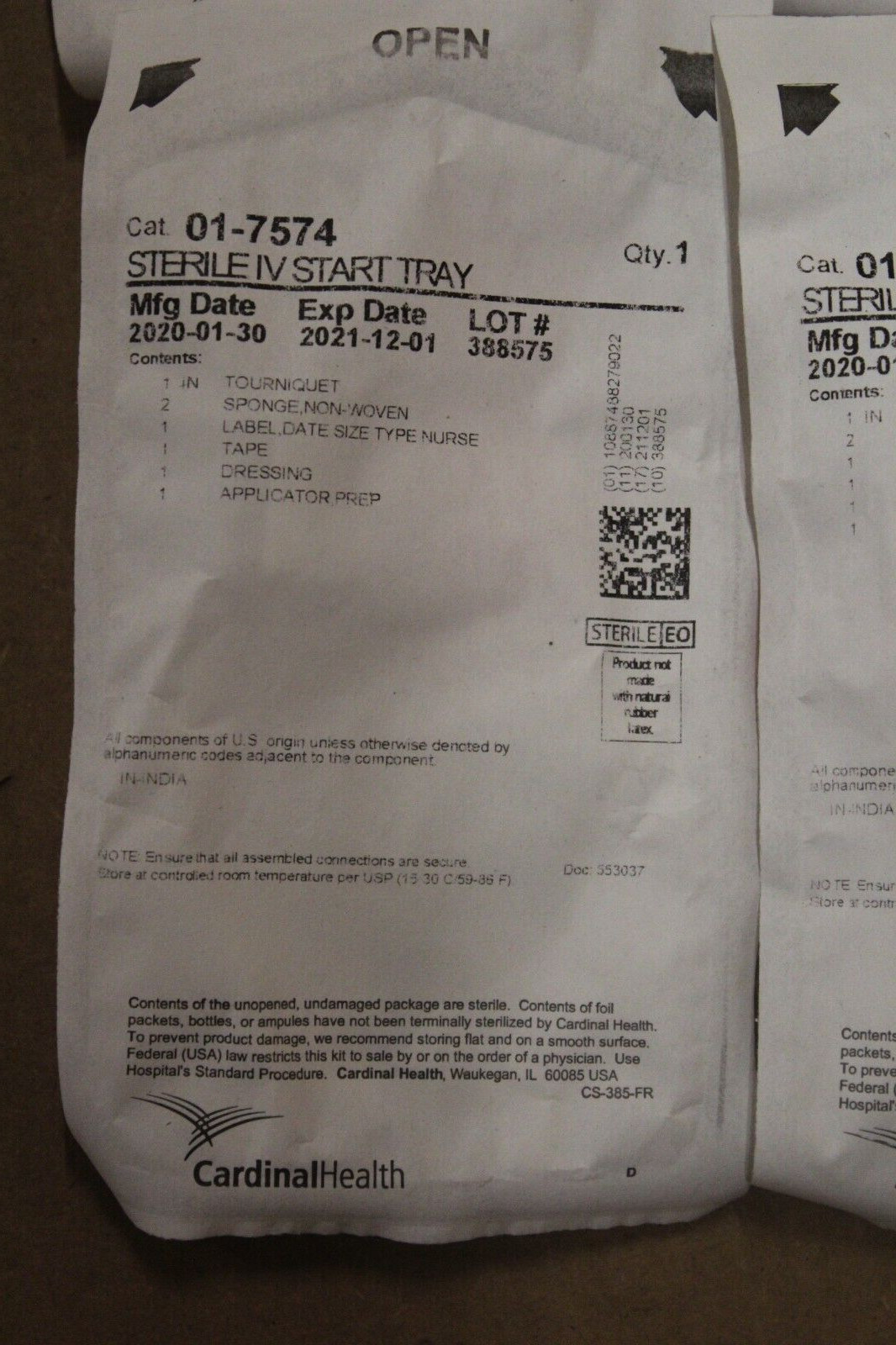 8 pack Cardinal Health IV Start Trays 01-7574 EXPIRED 2021