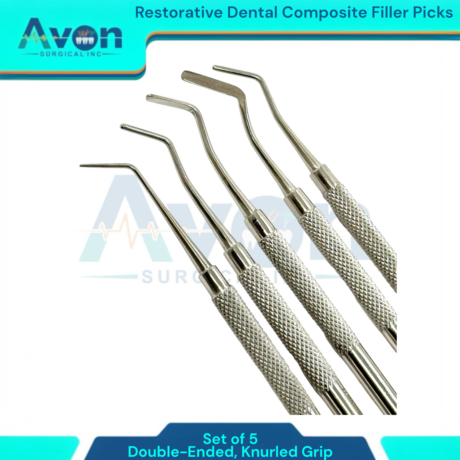 Knurled Grip, Double-Ended Dental Filling Carver Picks (5 Pack) German Stainless