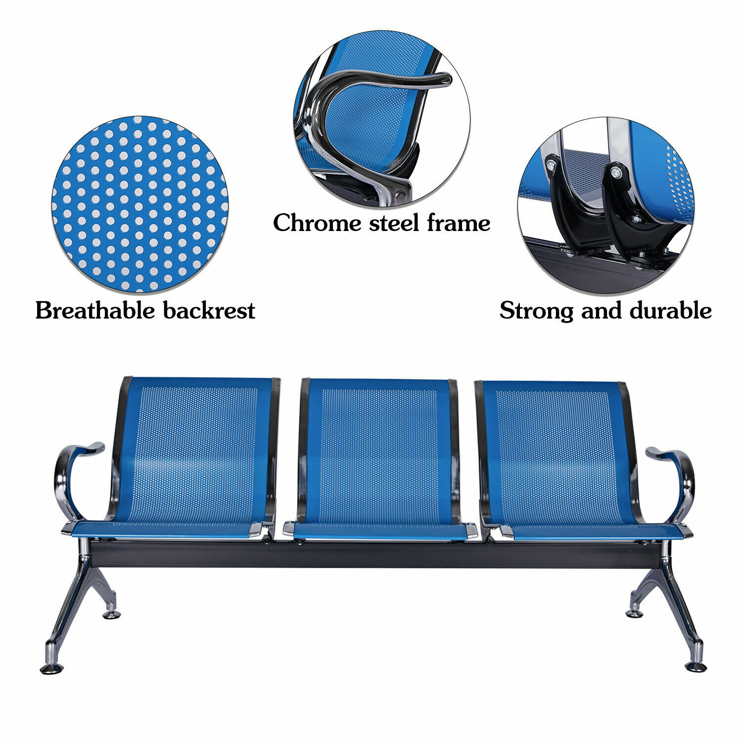 DENTAL MEDICAL RECEPTION WAITING ROOM OFFICE CHAIRS ALUMINUM 3 SEAT BENCH