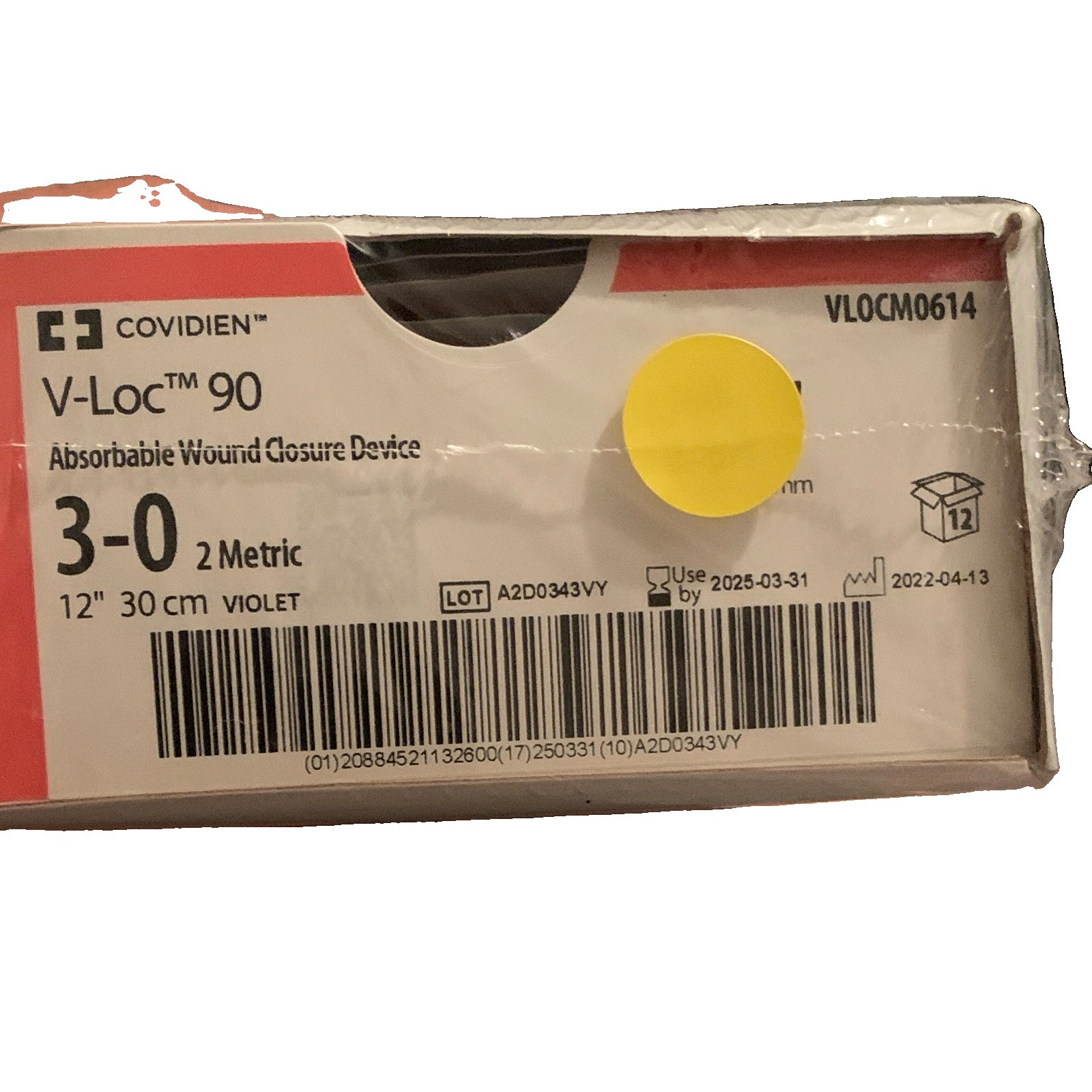 Covidien V-Loc 90 Absorbable Wound Closure Device 3-0 12in Violet VLOCM0614