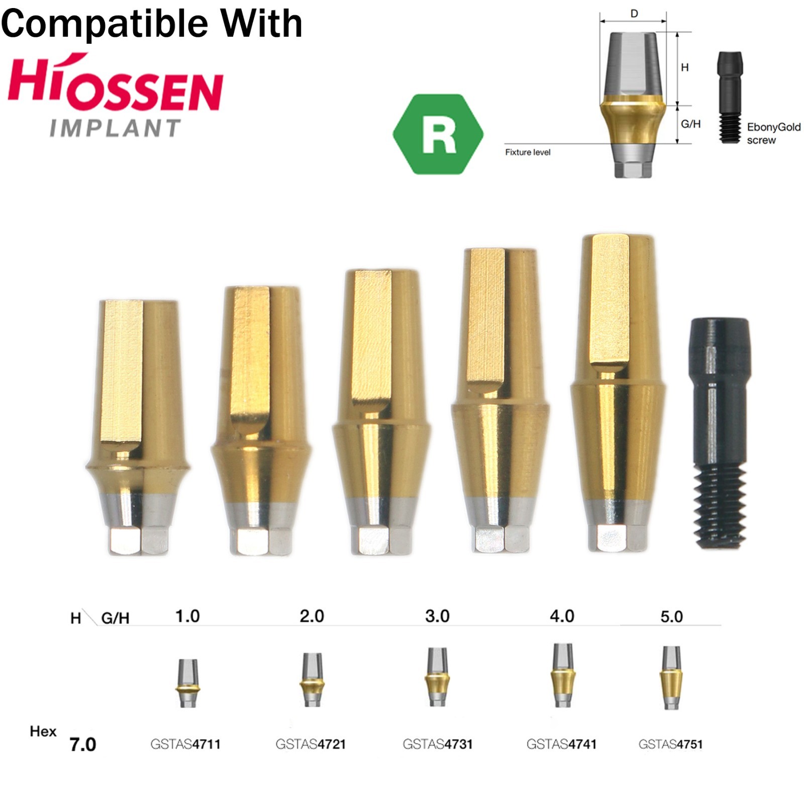 US Dental Straight Transfer Abutment Hex Fits Hiossen Osstem Regular Ø4.5/5.0mm