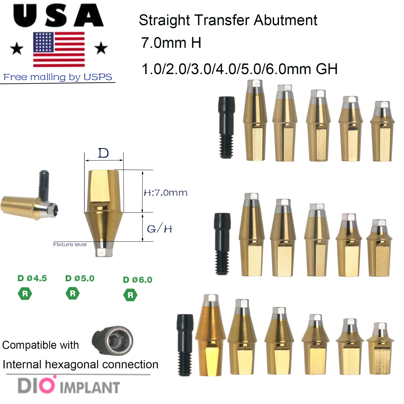Dental Ti Hex Straight Abutment/Internal Hex Legacy ZEST Locator Hiossen ET OSS