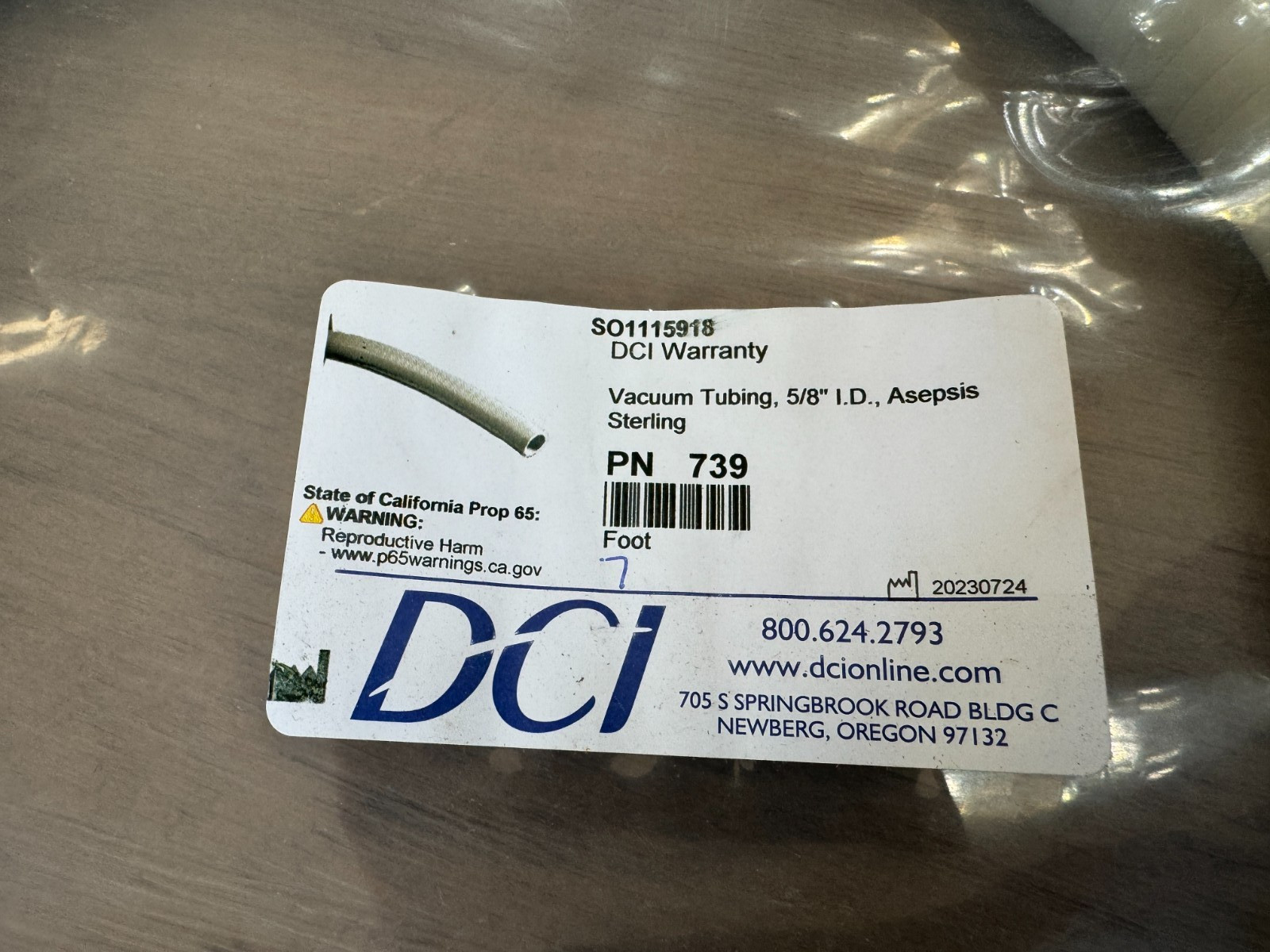 Vacuum Tubing, 5/8″ I.D., Asepsis Sterling, 7 Feet, DCI 739
