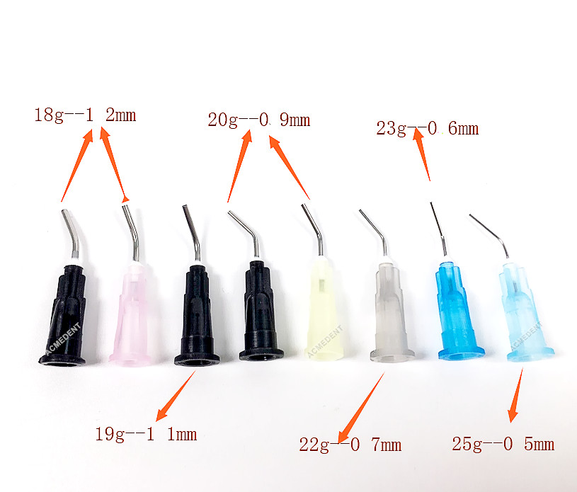 Dental Flow Resin Pre-Bent Syringe Tip Etch Delivery Tips 18g–1.2mm–Pink