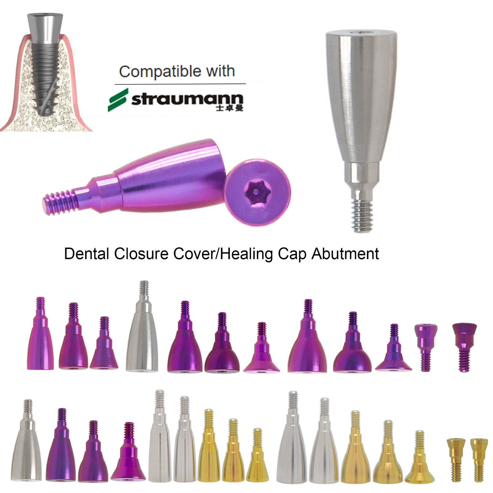 US Compatible Multi Implant system Healing Abutment Titanium Dental Gingival Cap