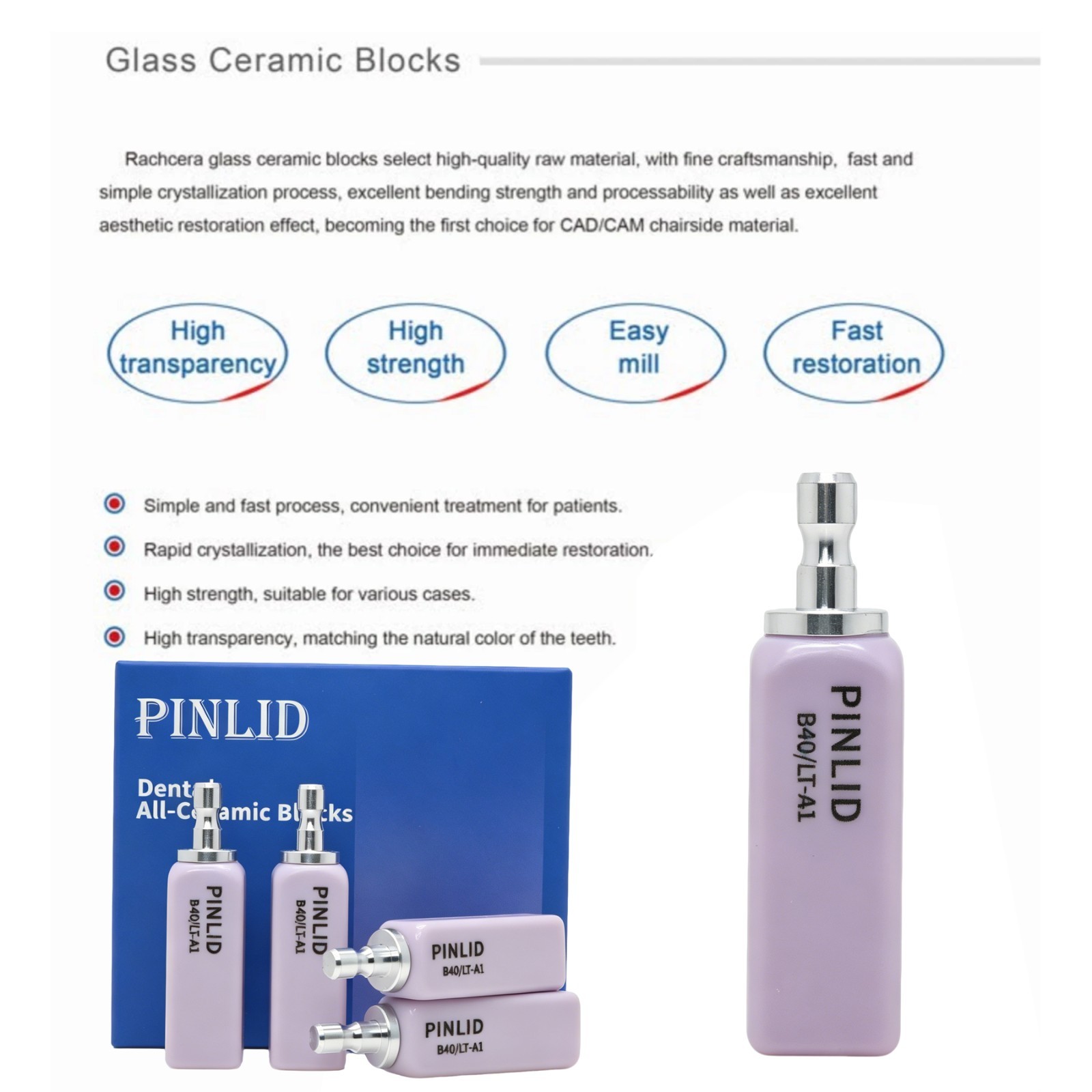 Dental Lithium Disilicate CAD/CAM Blocks B40 Glass Ceramic Crowns Veneers Inlays
