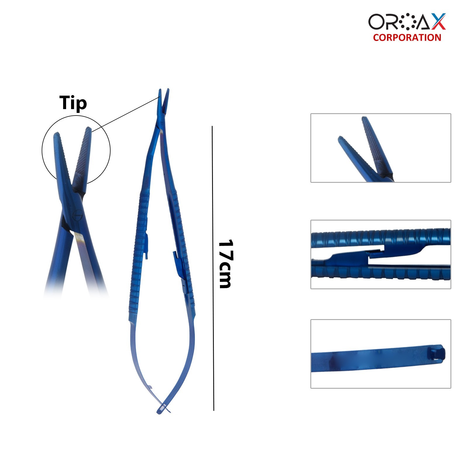 30 Angled Micro Needle Holder TC 17cm- Blue Titainum Coted Ophthalmic Surgery
