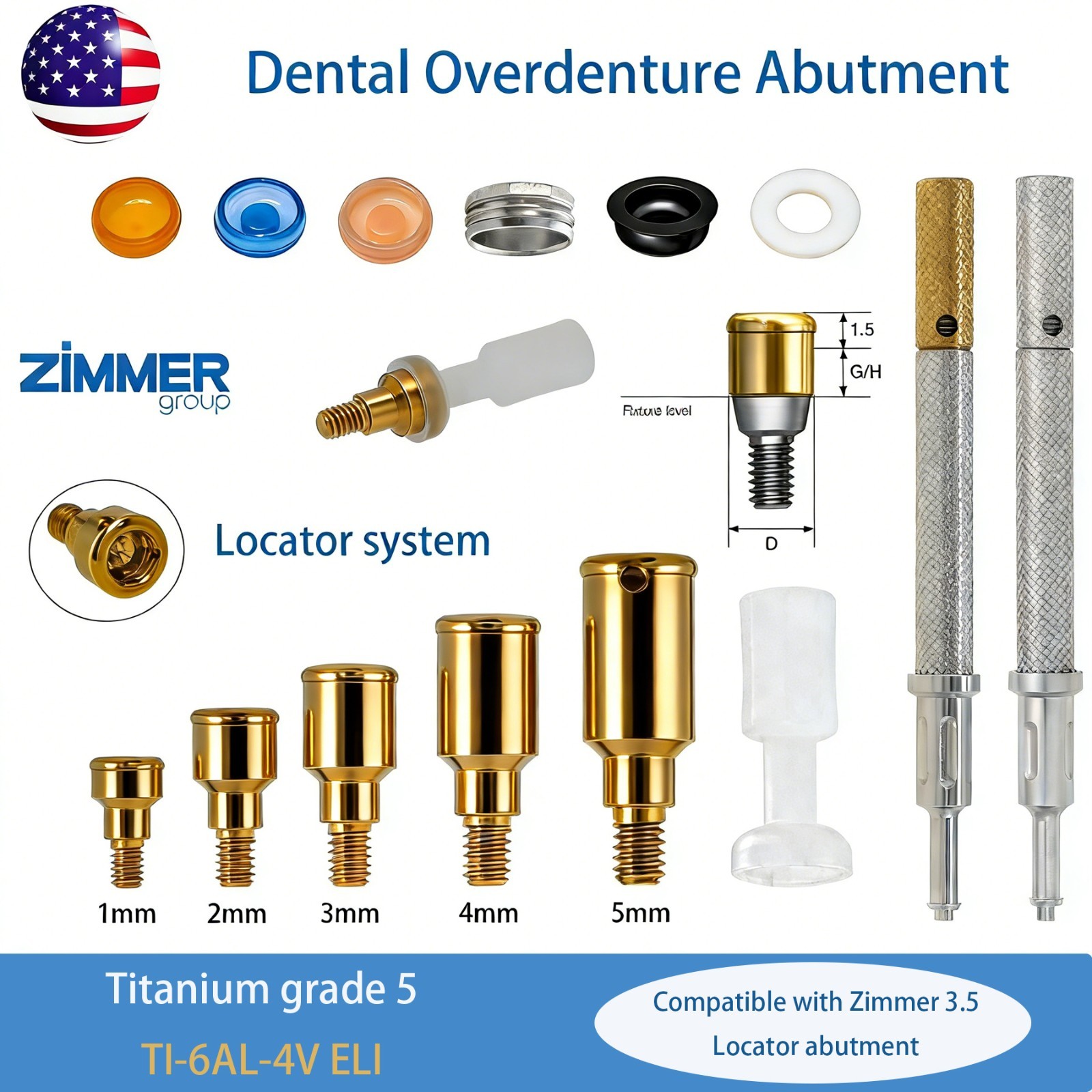 US Zest Locator Abutment for Zimmer Screw Vent 3.5/4.5 Platform and compatibles