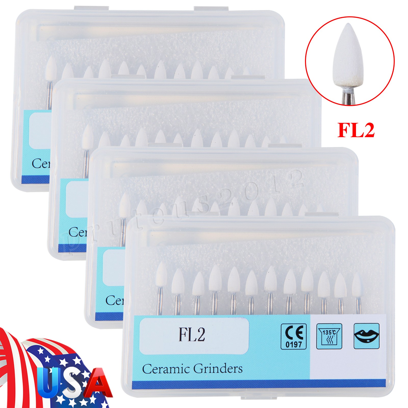 Dental Flame Mounted White Stone Polishing Burs FG Abrasion Point Burs USA