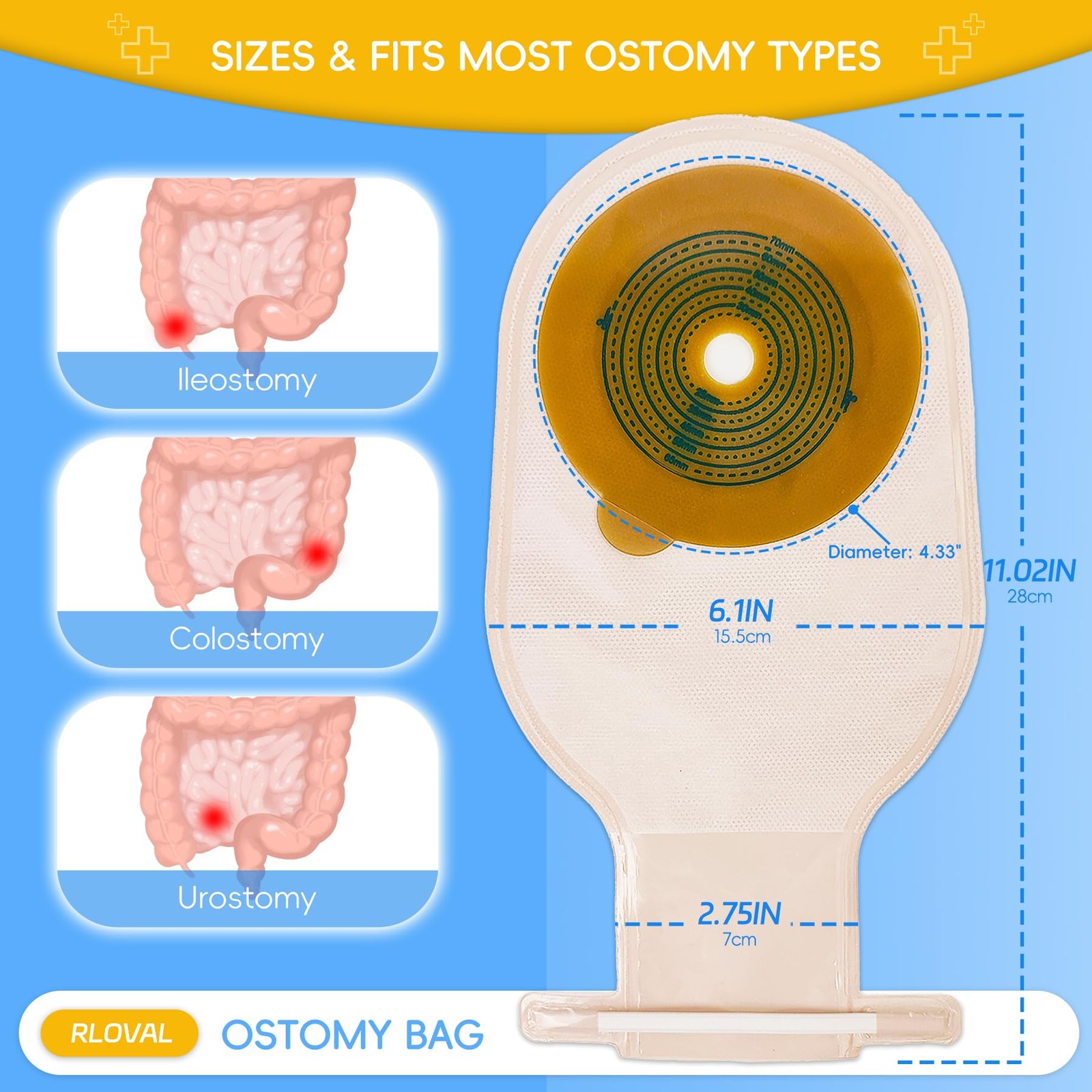 20 PCS Colostomy Bags, Ostomy Supplies, one Piece Drainable One-piece Model
