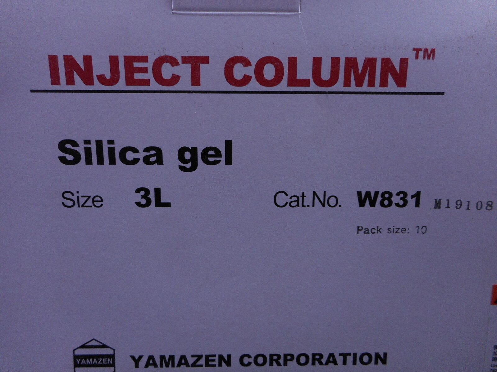YAMAZEN CO. 3L Inject Chromatography Column Silica Gel W831 10/Pack
